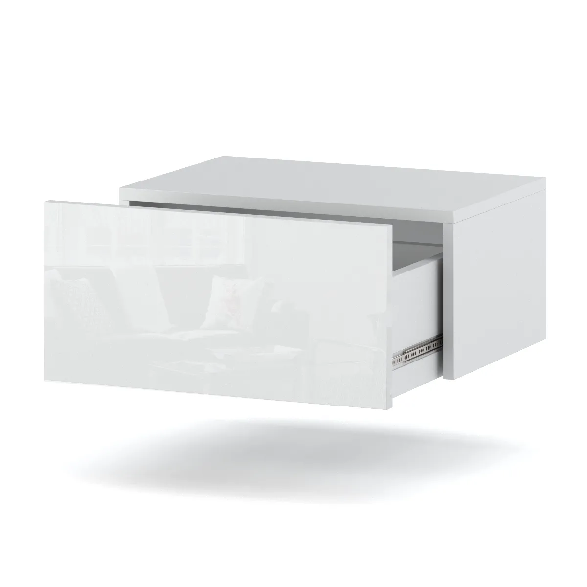 Table de chevet suspendue - Blanc Brillant - 1 tiroir