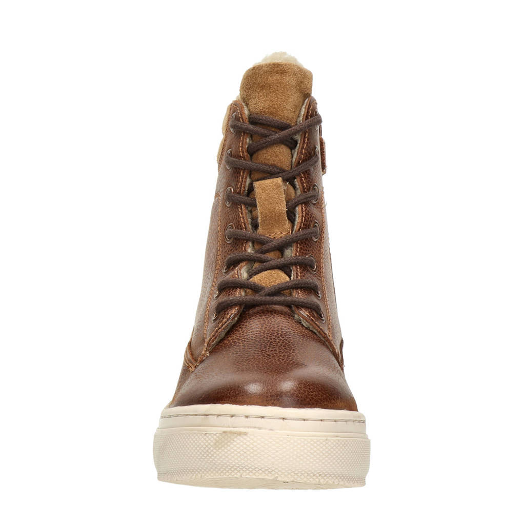 Nelson Kids leren veterboots cognac