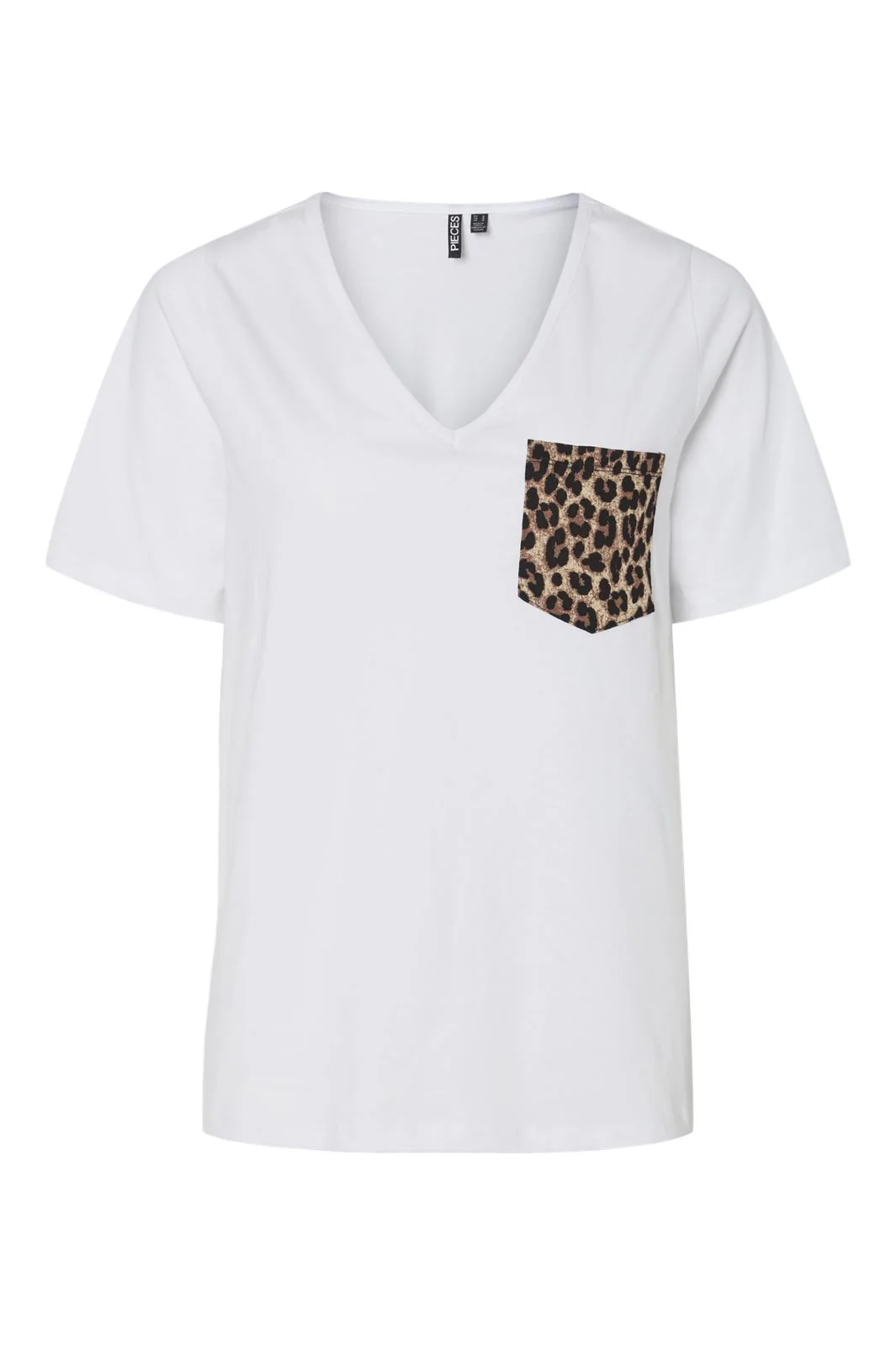 Pieces Pcpia Ss V-Neck Tee Fc 4770060 bright white leopard aop pocket