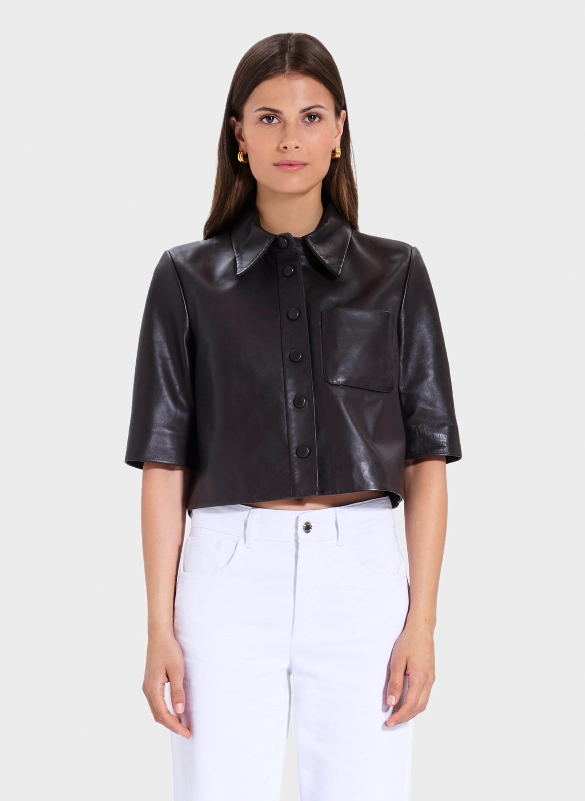 CELINA - Chemise droite effet cuir | Marron