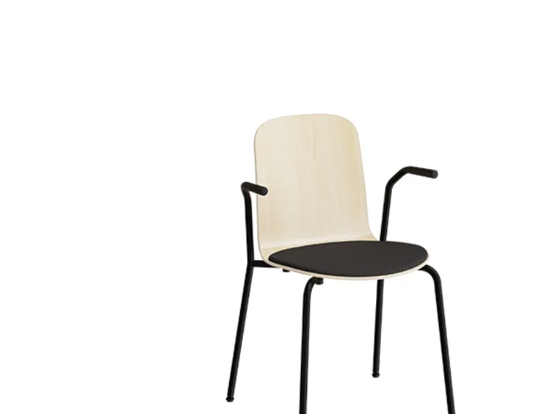 Stol Add 5901 birk laminat, polstret sæde i beige tekstil, hvidt stel