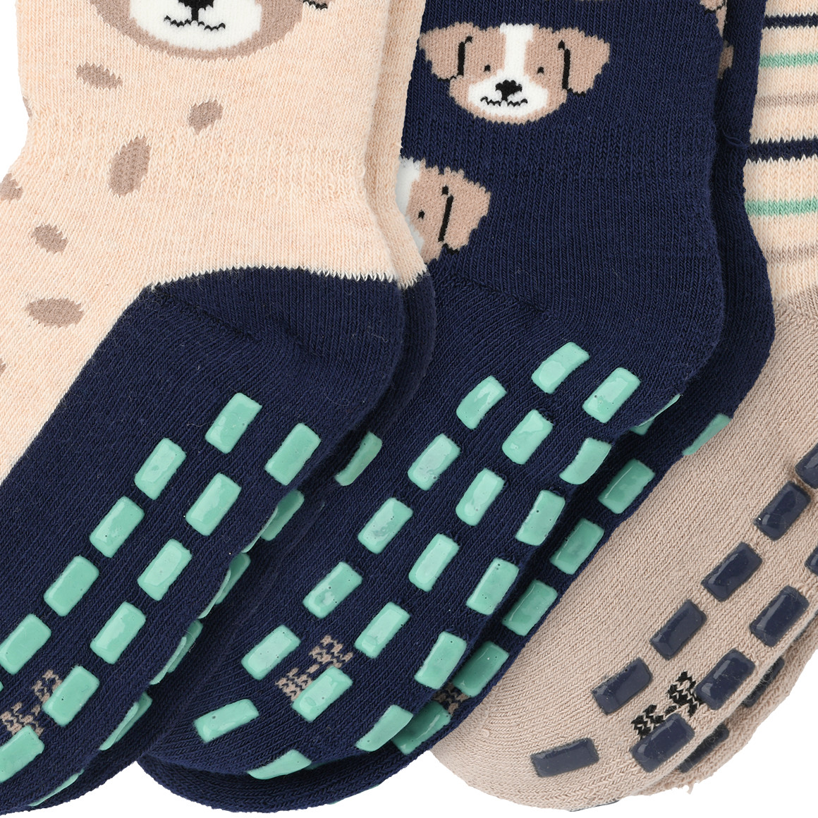 Topomini 3 Paar Baby Stoppersocken im Set beige / dunkelblau