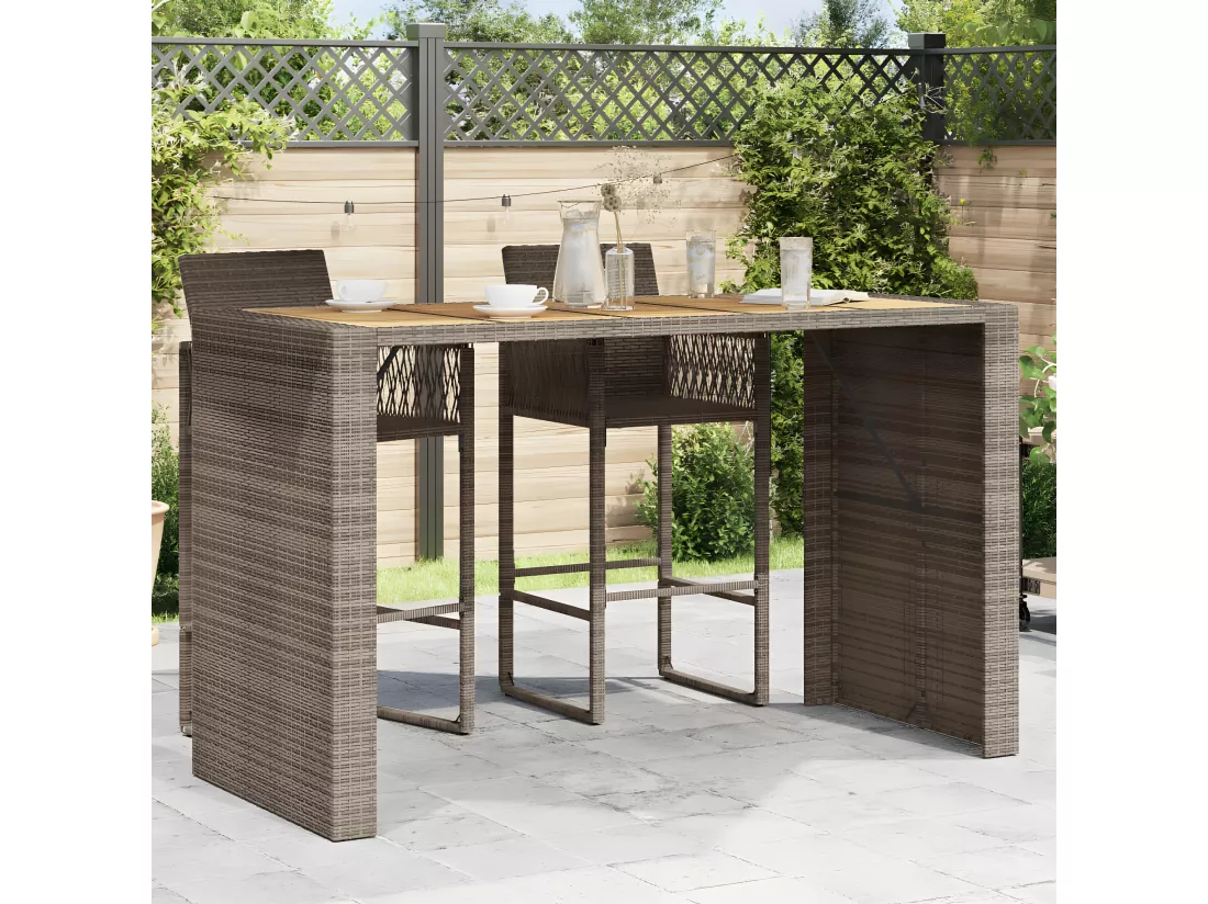 Prolenta Premium - Table de bar de jardin et dessus en bois acacia résine tressée