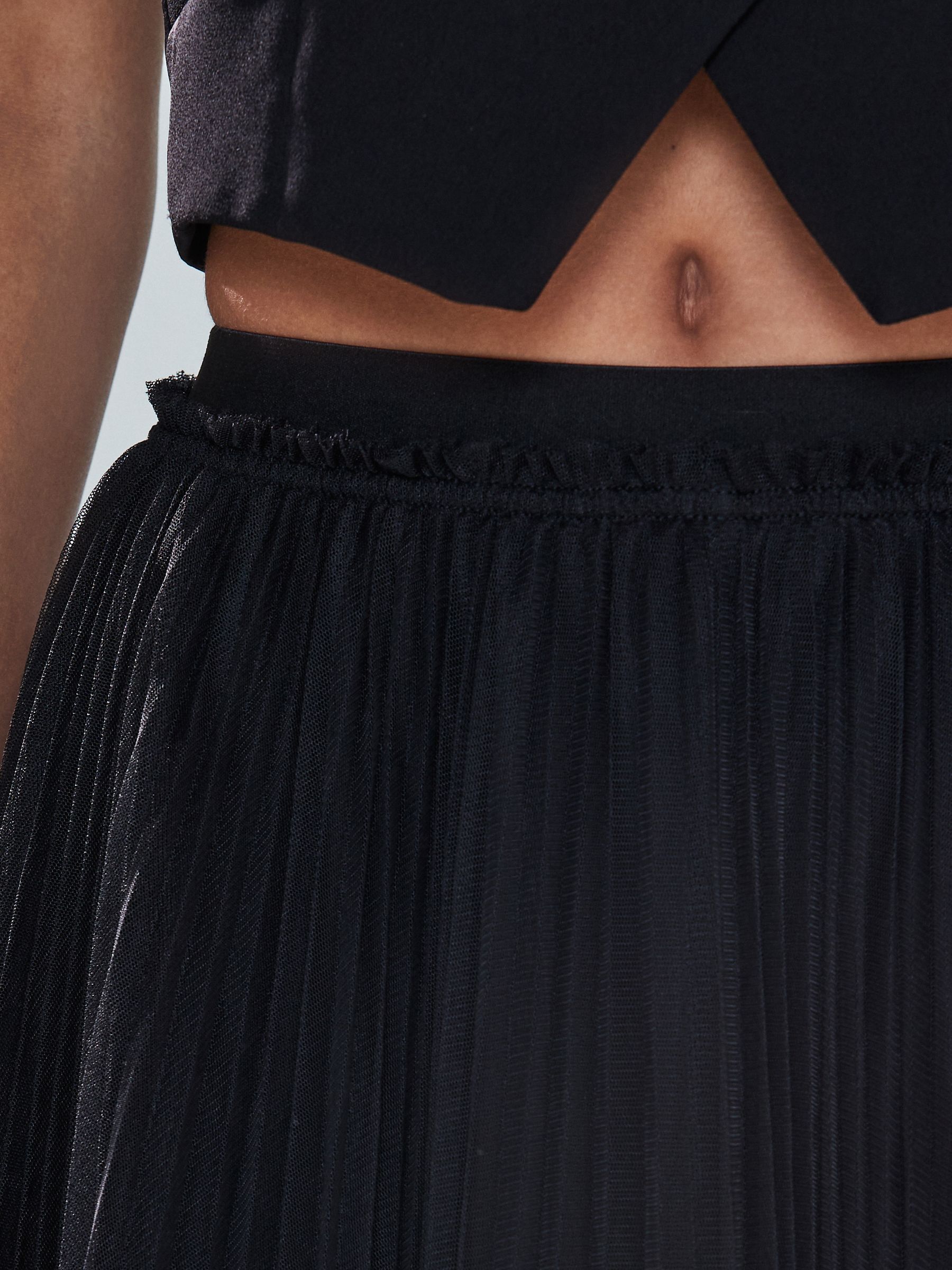Zwart - Pleated Mesh Tulle Maxi Skirt