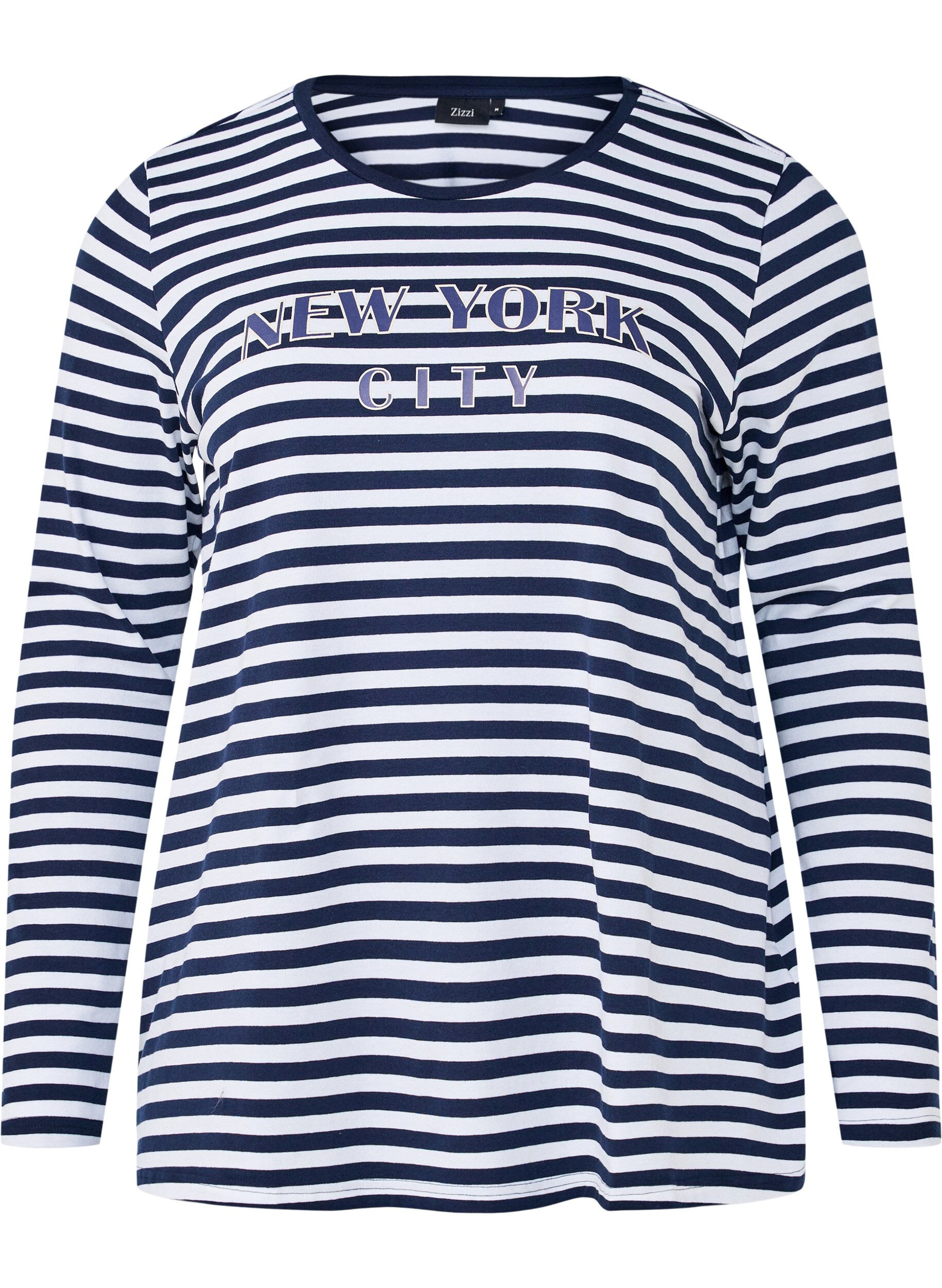Bluse med striber og motiv
