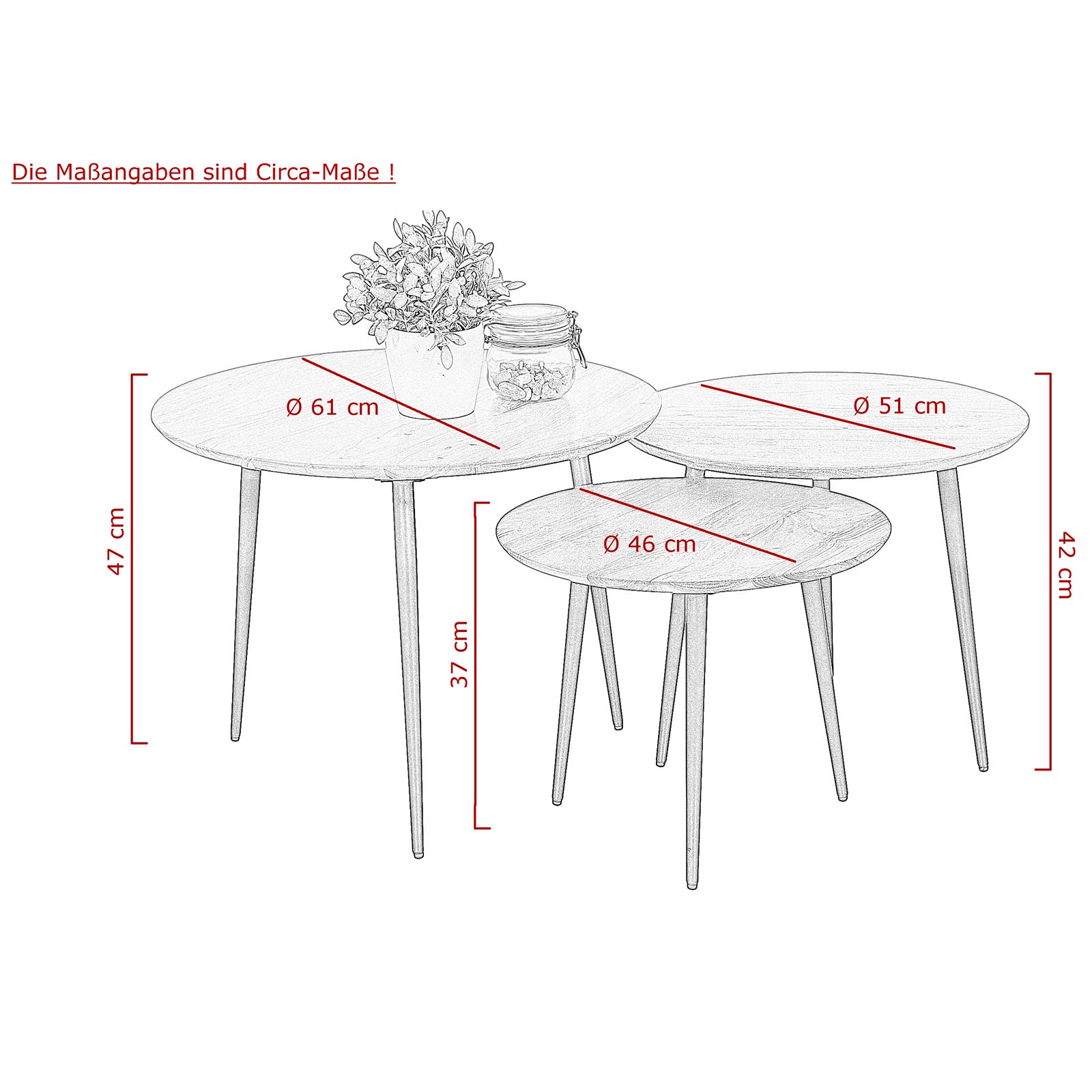 3er-Set Couchtisch - Akazie massiv - schwarz