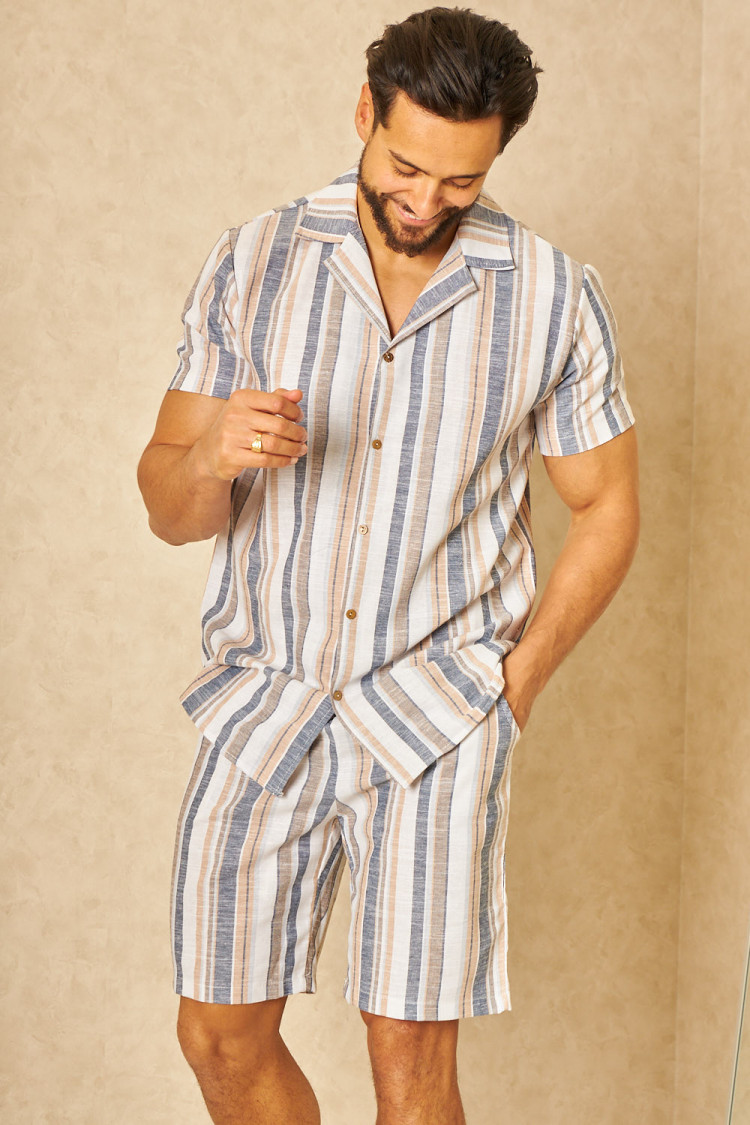 Ensemble 2 pièces chemise + short en toile à rayures