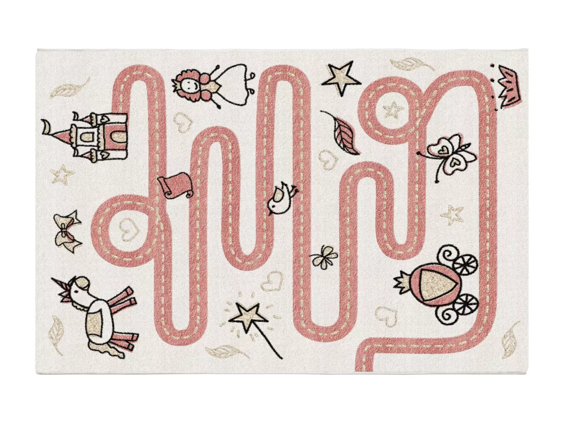 Tapis enfant ludique à motifs féériques - 100 x 150 cm - Rose - CHEMINIO