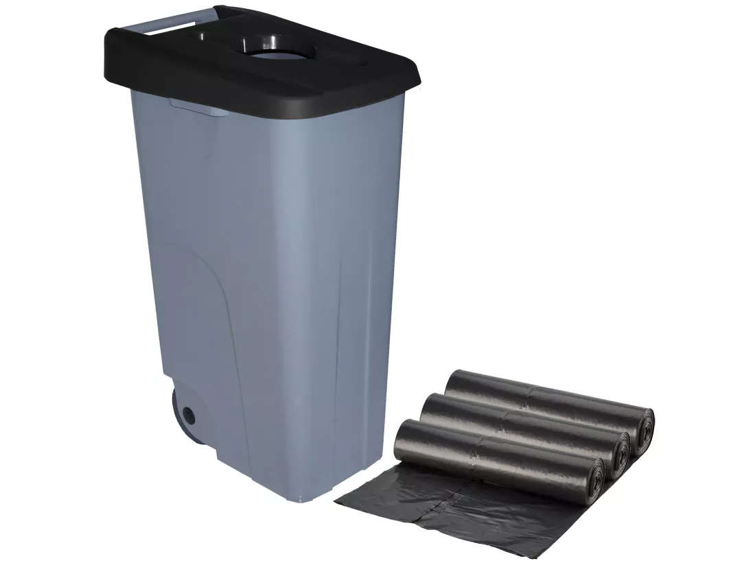 Ouverture de récipient de recyclage de 110 litres + sacs à ordures 3x de 10 unités, L57 P 42 H88