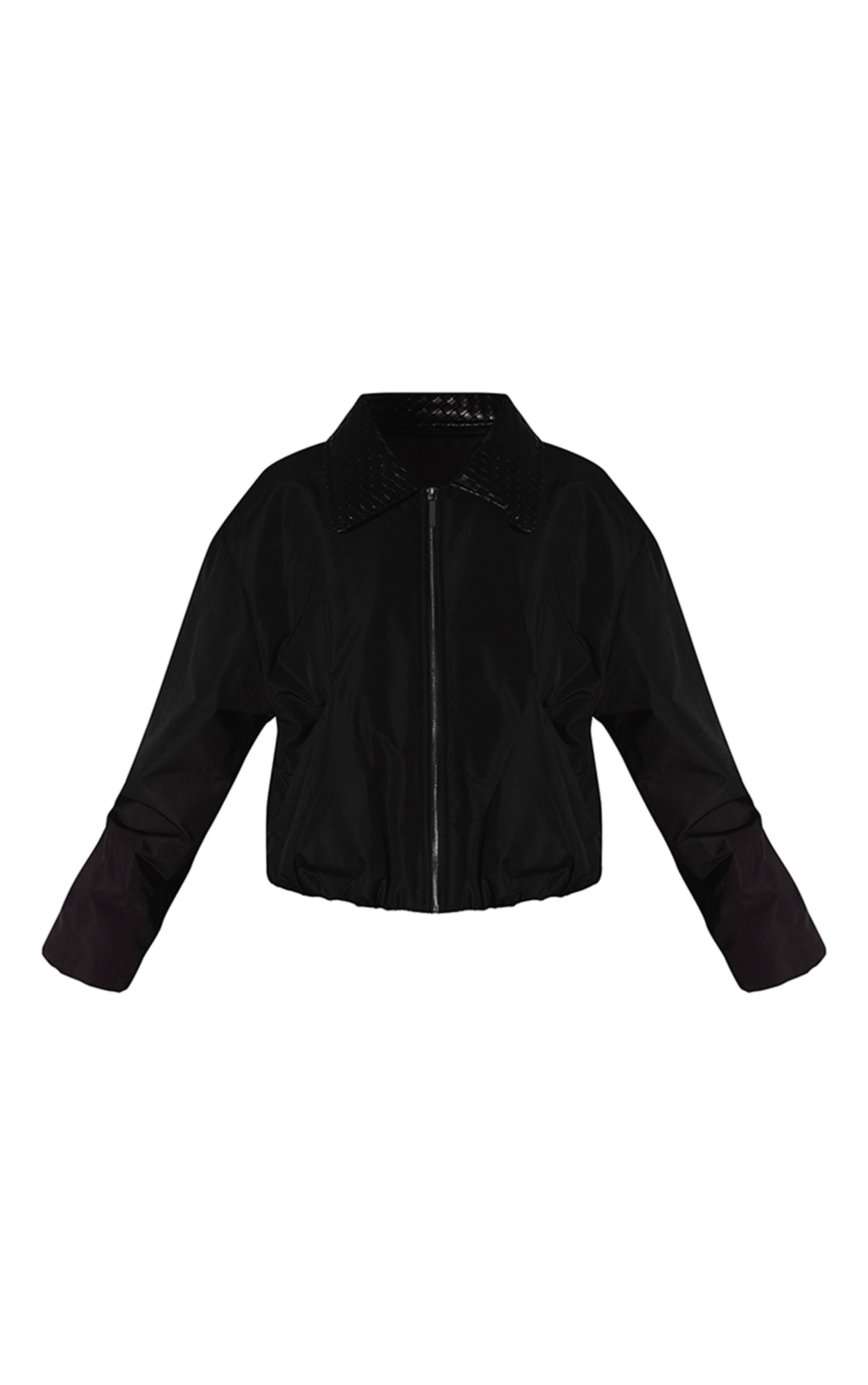 Noir Bomber En Nylon À Col Matelassé