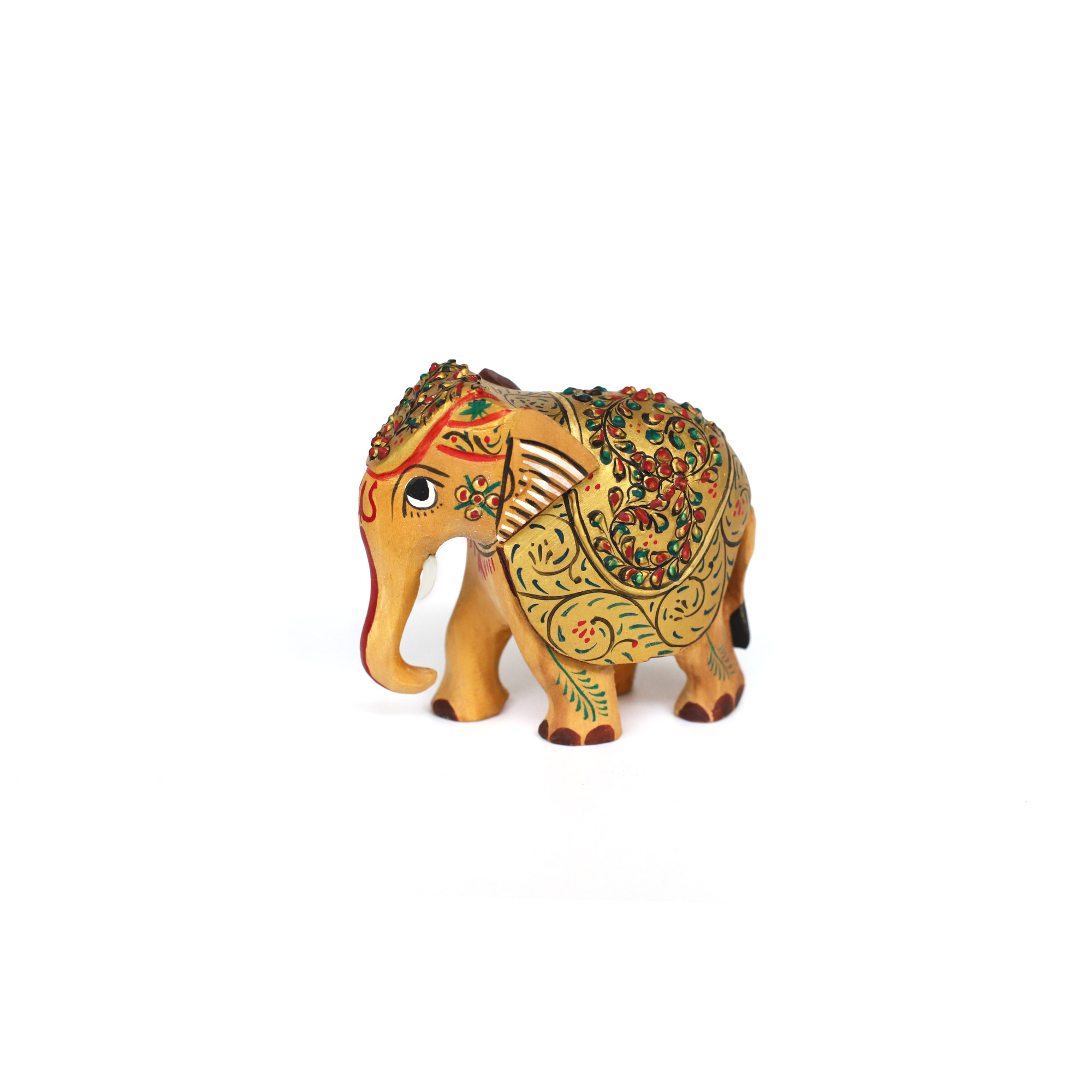 Elefant aus Holz mit Sattel, gelb, B 9 cm, H 8 cm, T 5 cm von fischer's lagerhaus