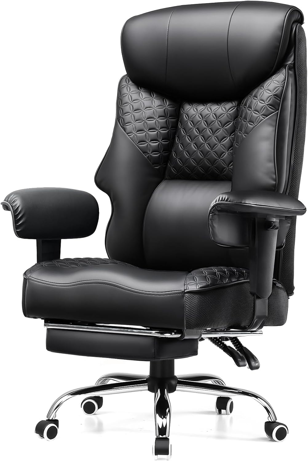 COMHOMA Gaming Stuhl für Große und Schwere Personen, ergonomischer Bürostuhl bis 180 kg, 3D Sitzkissen, verstellbar mit Fußstütze, PU-Leder, hoher Komfort für Büro & Gaming Schwarz