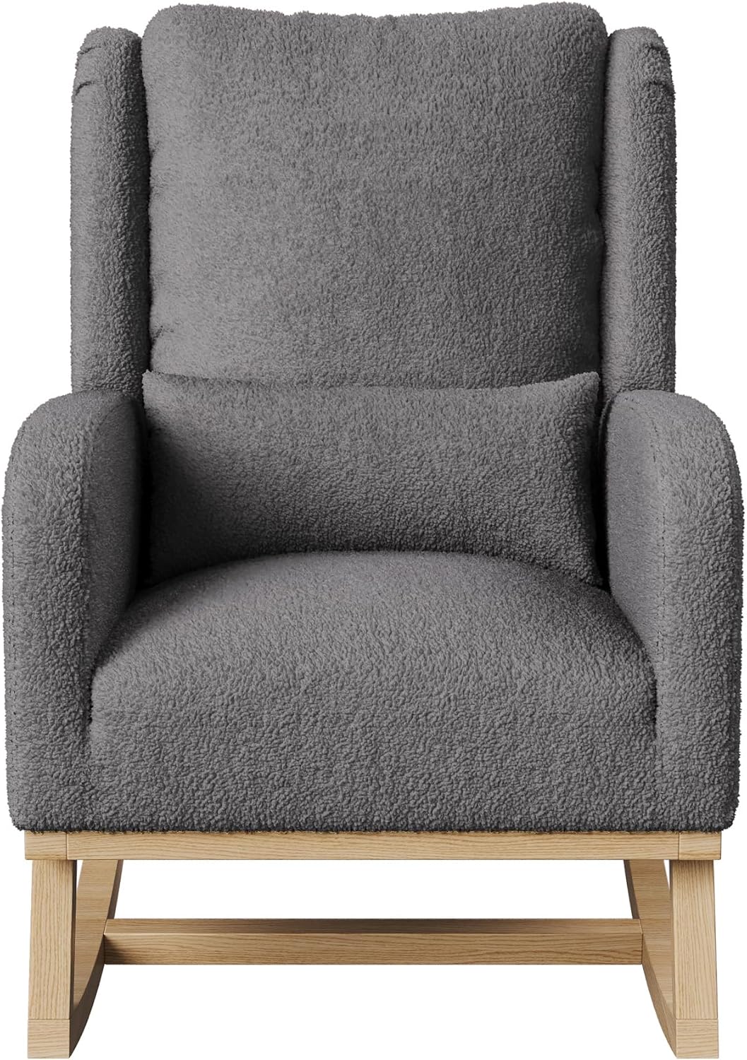 Schaukelstuhl, Stillstuhl, Sessel mit Armlehnen, Stillstuhl mit Schaukelfunktion mit Massivholzfüßen, Plüsch Teddy, für Wohnzimmer, Schlafzimmer, Balkon (Teddy Plüsch, Grau)