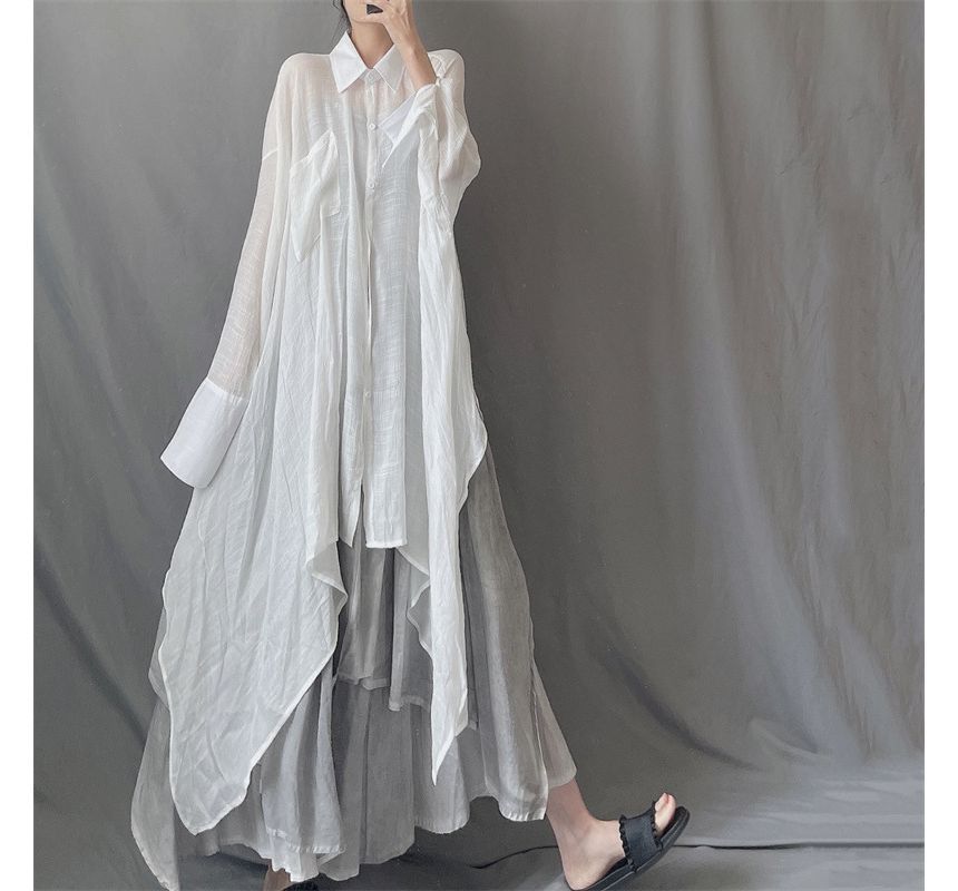 Brigitte - Asymmetrische maxi-jurk met lange mouwen