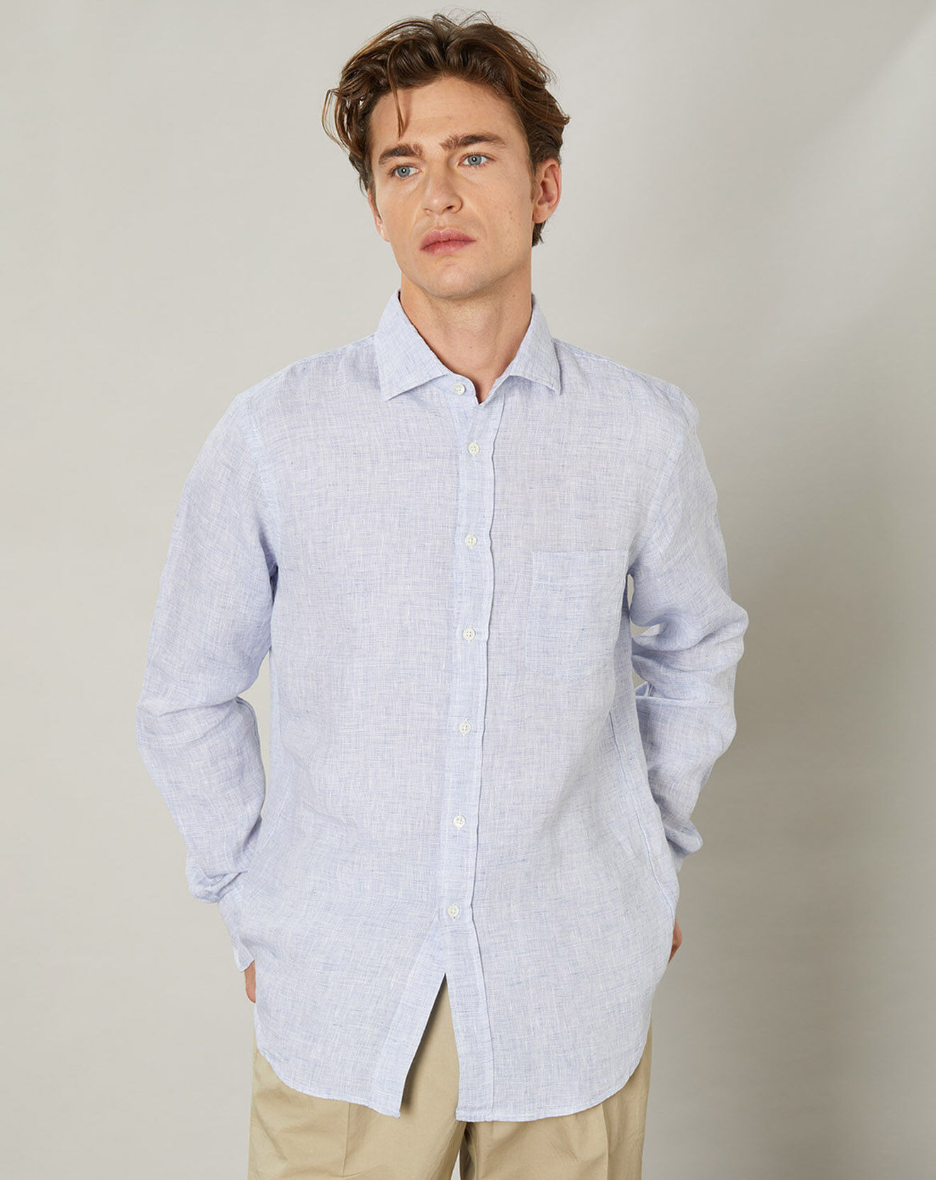 Hartford Chemise regular 100% Lin Paul bleu ciel