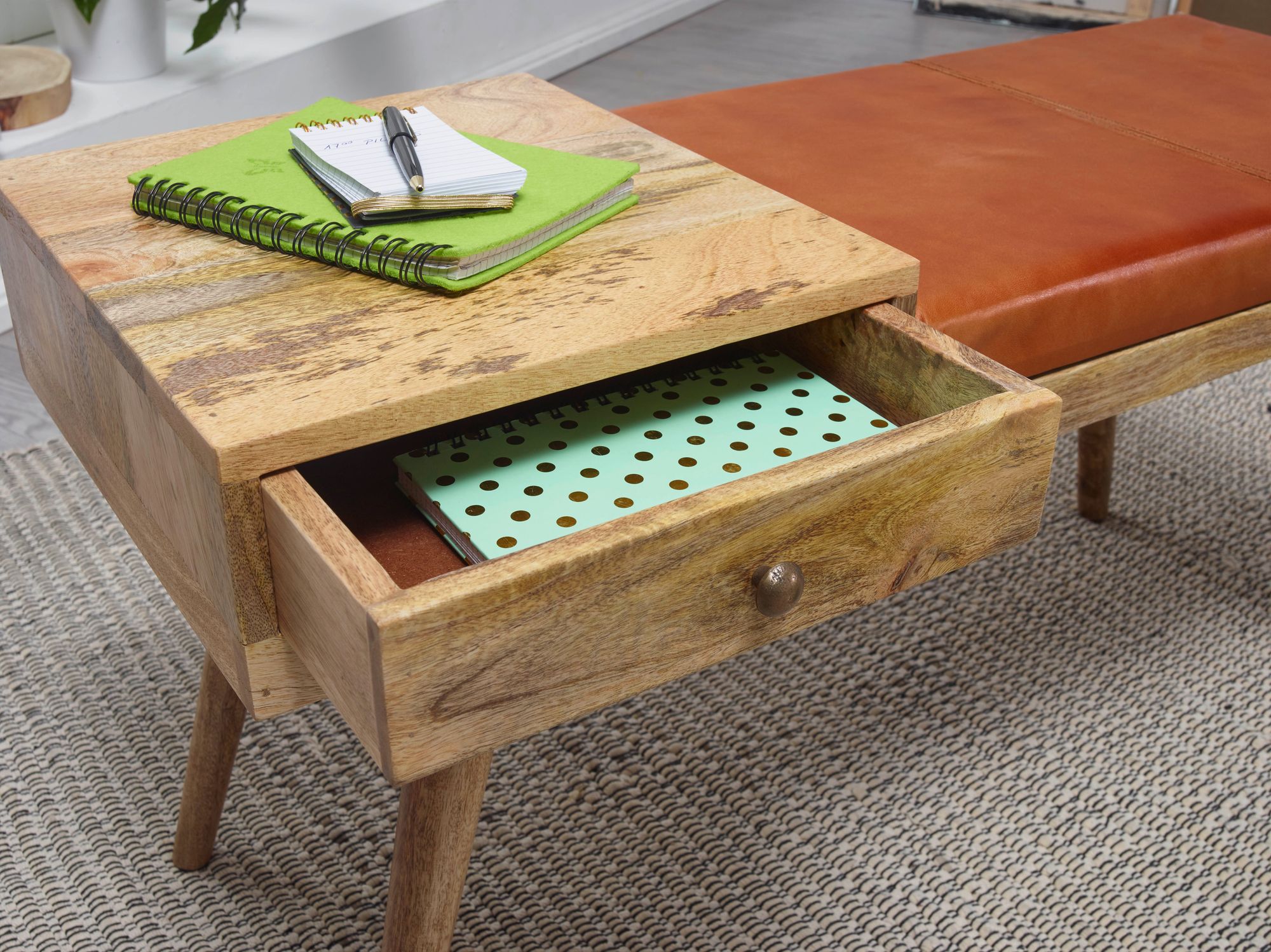 FineBuy Sitzbank Lederbank Holz massiv Flurbank Stauraum Polsterbank Bank