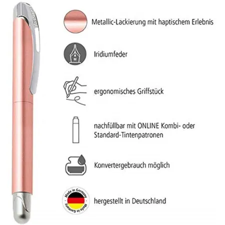 ONLINE Füller Feder M College metallic rose für Rechtshänder