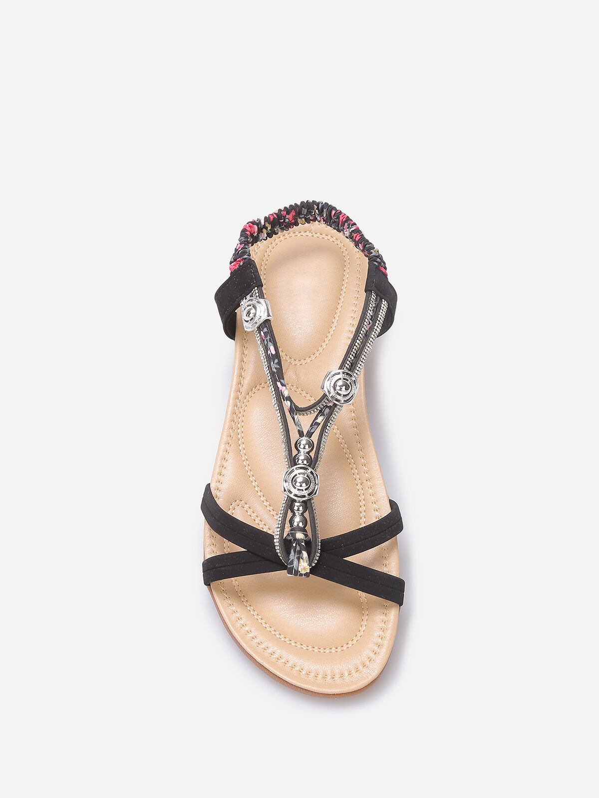 Nu-pieds à perles et strass grandes tailles- Noir