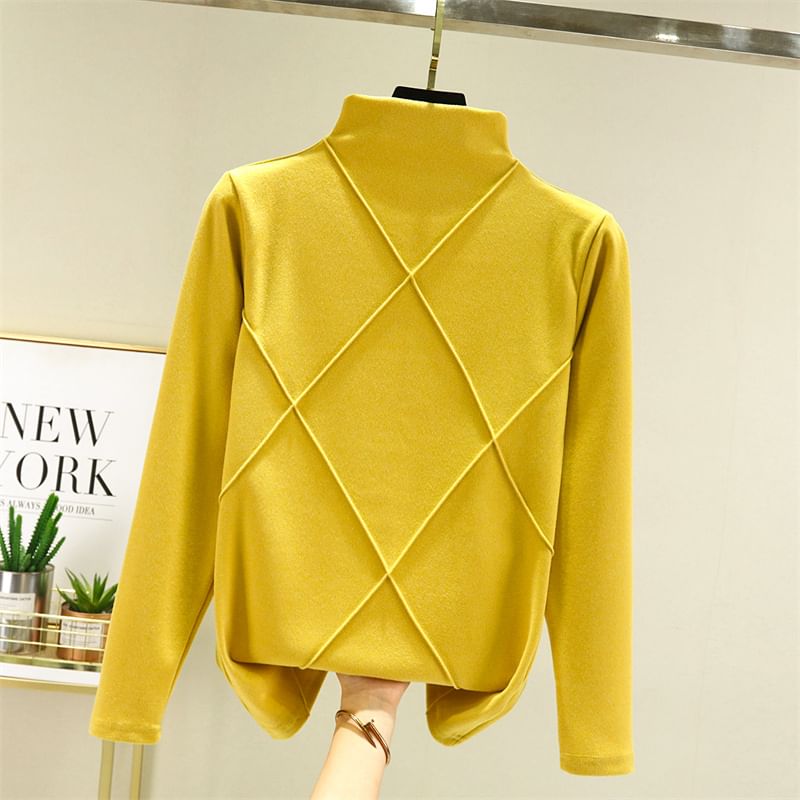 JVL - Geruit T-shirt met lange mouwen en mockneck
