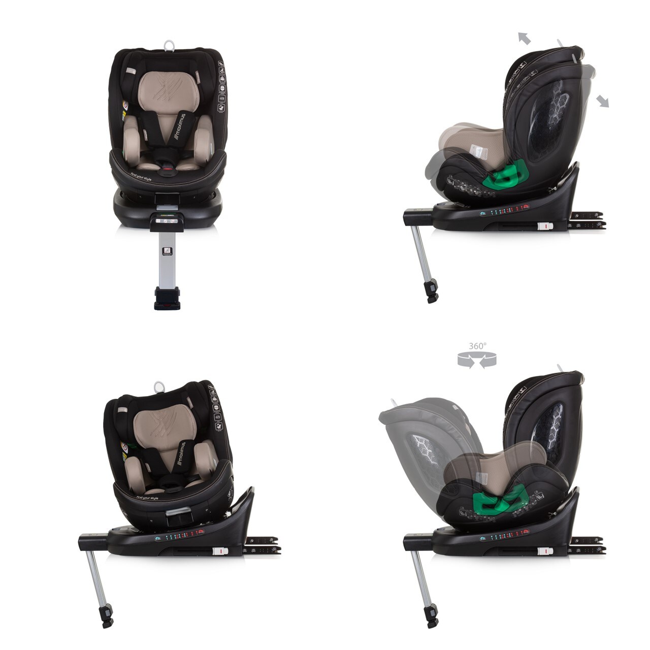 Chipolino i-Size Kindersitz Maximus (40 - 150 cm) Isofix Stützbein 360° drehbar beige
