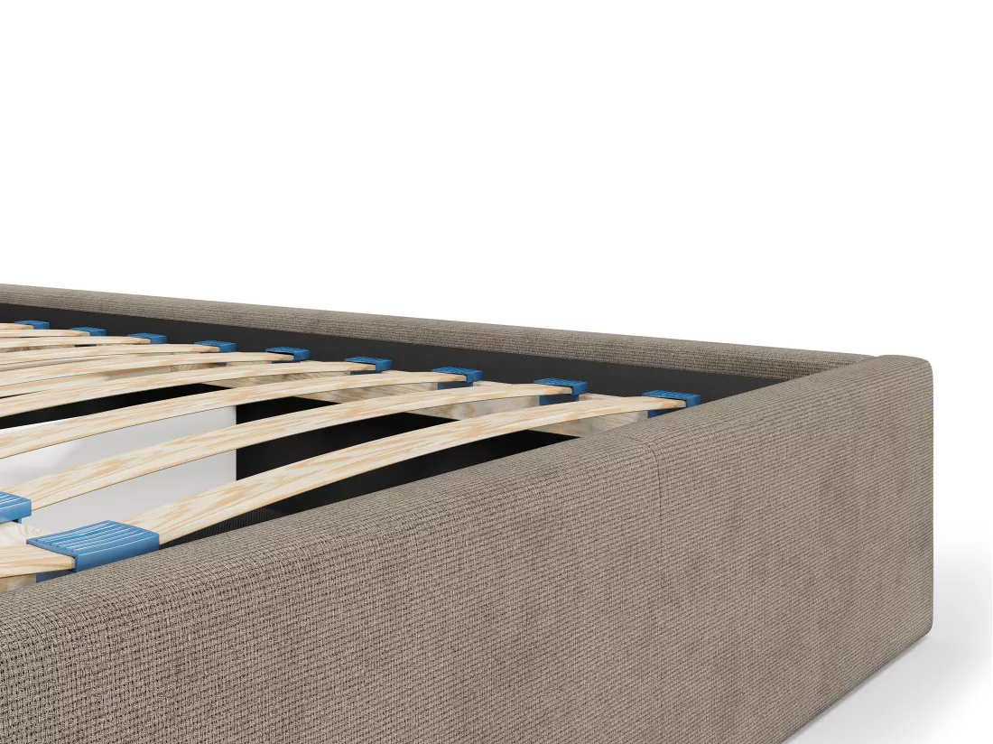 Lit coffre 160 x 200 cm avec tête de lit coutures verticales - Tissu - Taupe - KILACLO