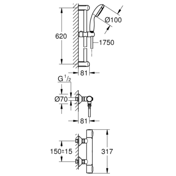 Grohe doucheset Quickfix Precision Flow met thermostaatkraan 1 stand chroom