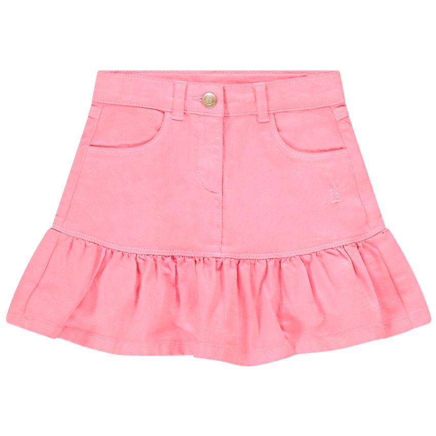 Jupe courte en jean effet délavé et finition volantée pour fille - Multicolore