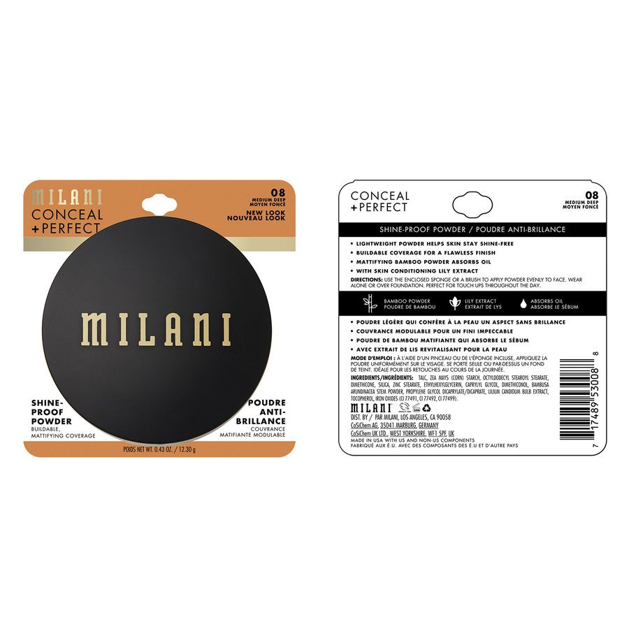 Milani Cosmetics Conceal + Perfect Shine-Proof Powder 08 Medium Deep 12,3g