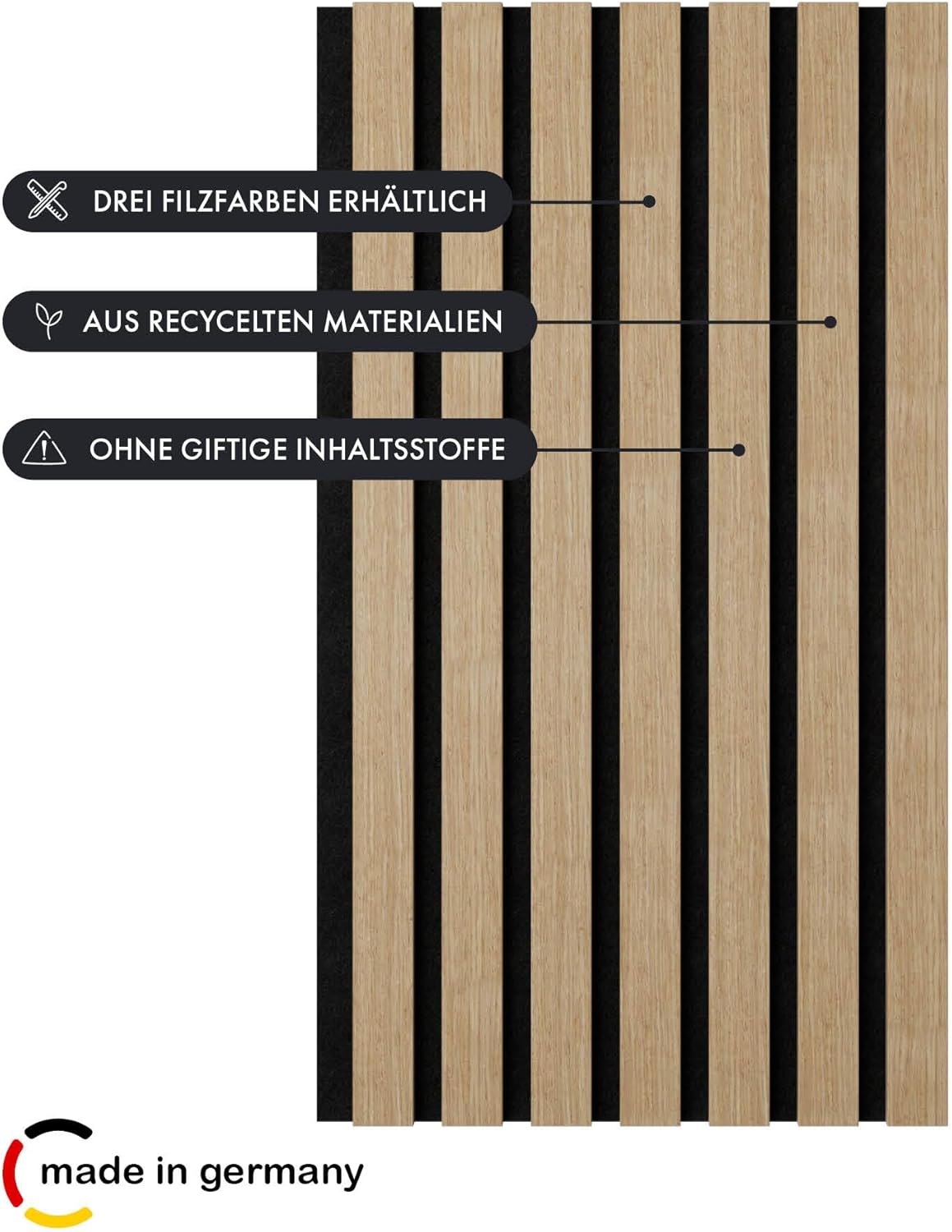 Momento 5 Stück Akustikpaneele Holz 240x50 cm - Made in Germany - Eiche Natur - Wandverkleidung Innen Wandpaneele Holzoptik - 3D Lamellenwand Paneele - Akustik Holzpaneele Wand Holzverkleidung Panel