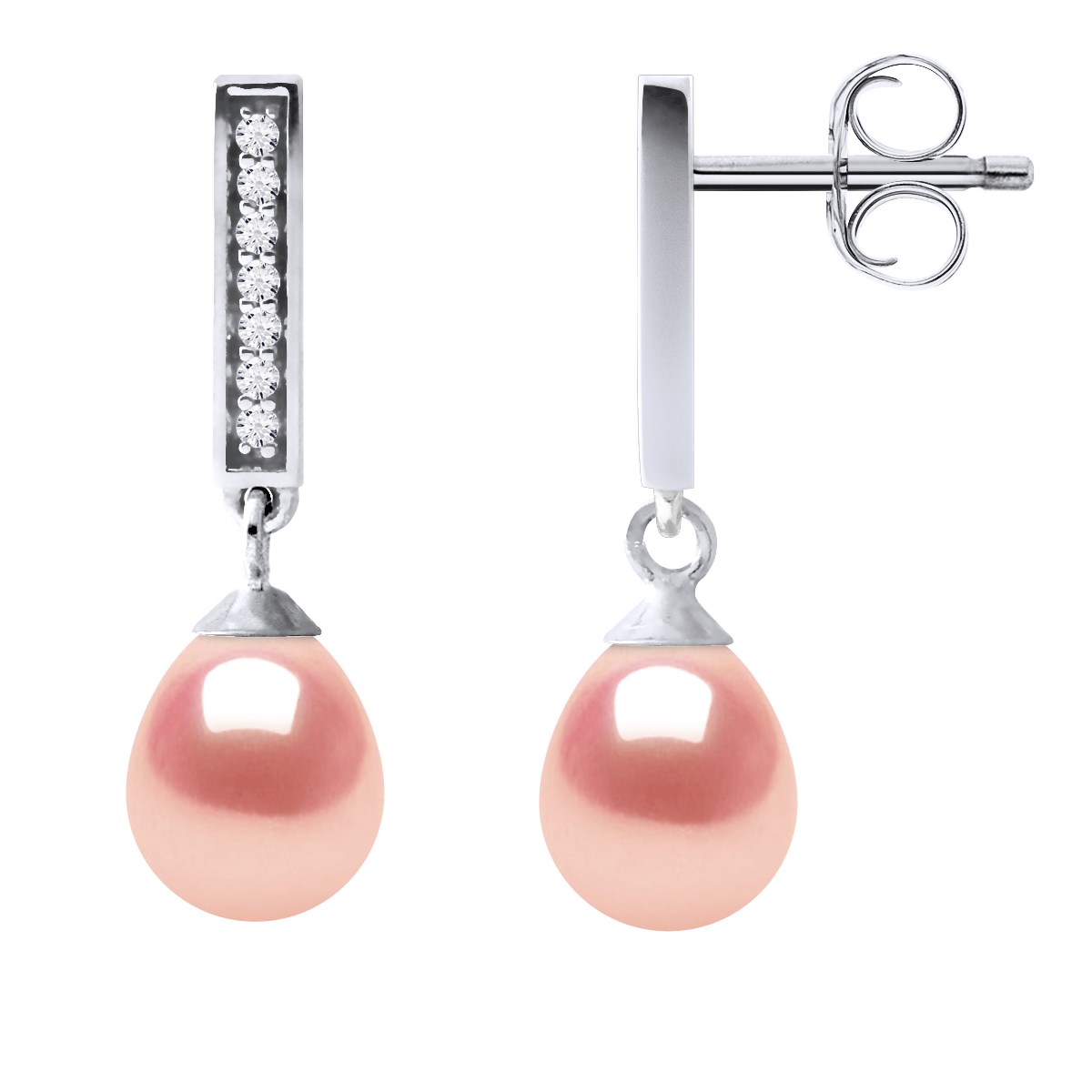 Boucles d'Oreilles Pendantes Perles d'Eau Douce Poires 6-7 mm Roses Joaillerie Argent 925