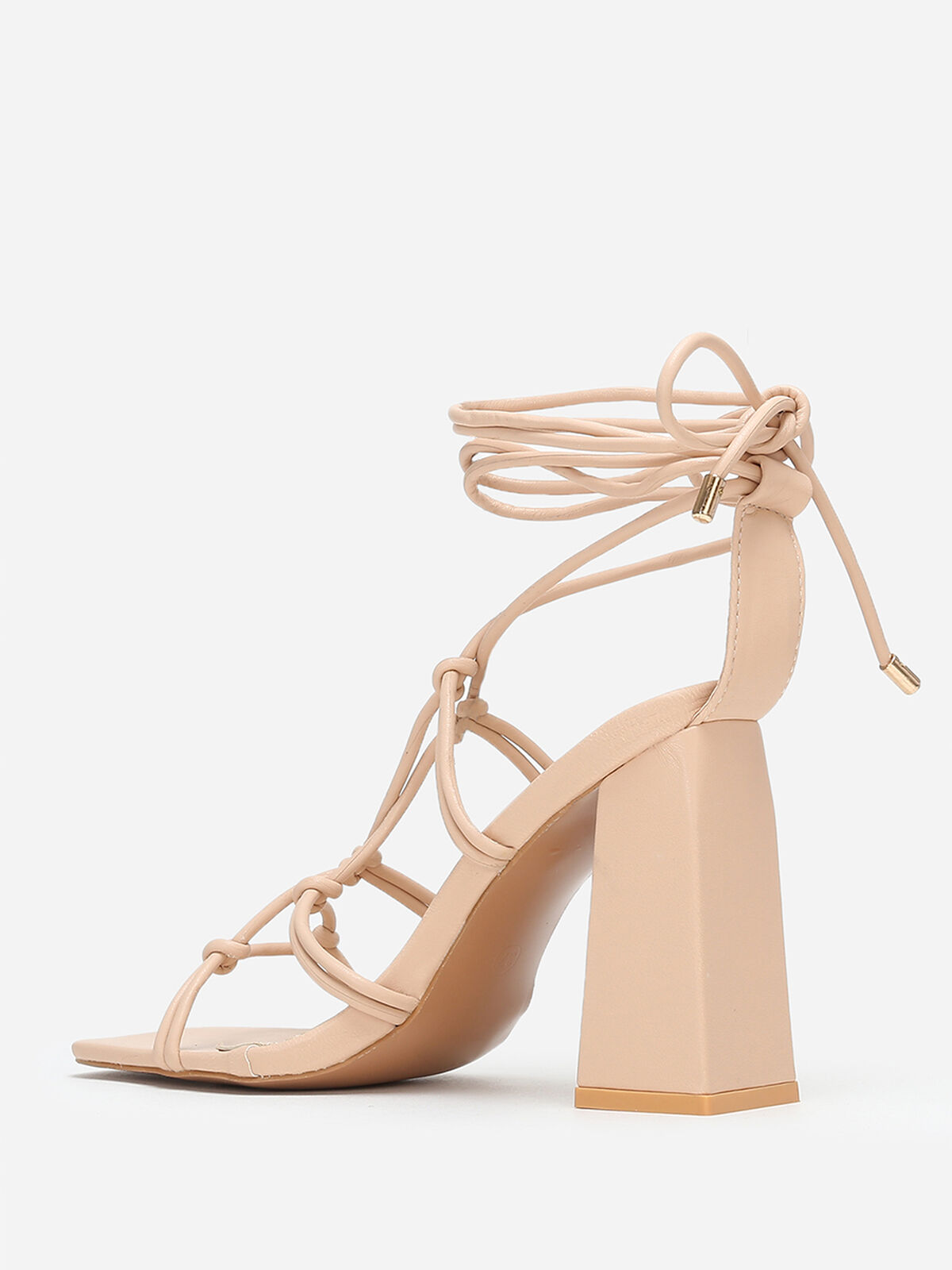 Sandales carrées à fines lanières- Beige