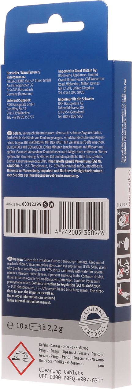 Pastilhas de detergente para limpeza de máquinas de café automáticas 00312295