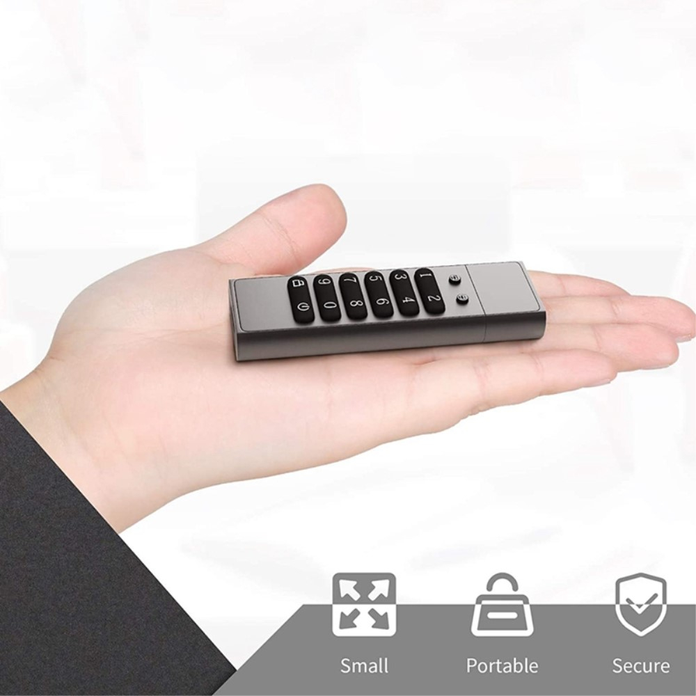 (64GB) USB 3.0 Aluminium Speicher Stick Flash Drive mit Passwort Pin Verschlüsselung (AES-256-bit Verschlüsselung) - Grau