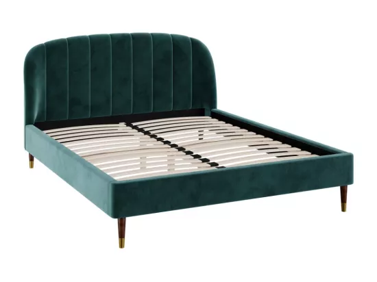 Lit double 160x200 cm en velours vert et pieds doré - Gala
