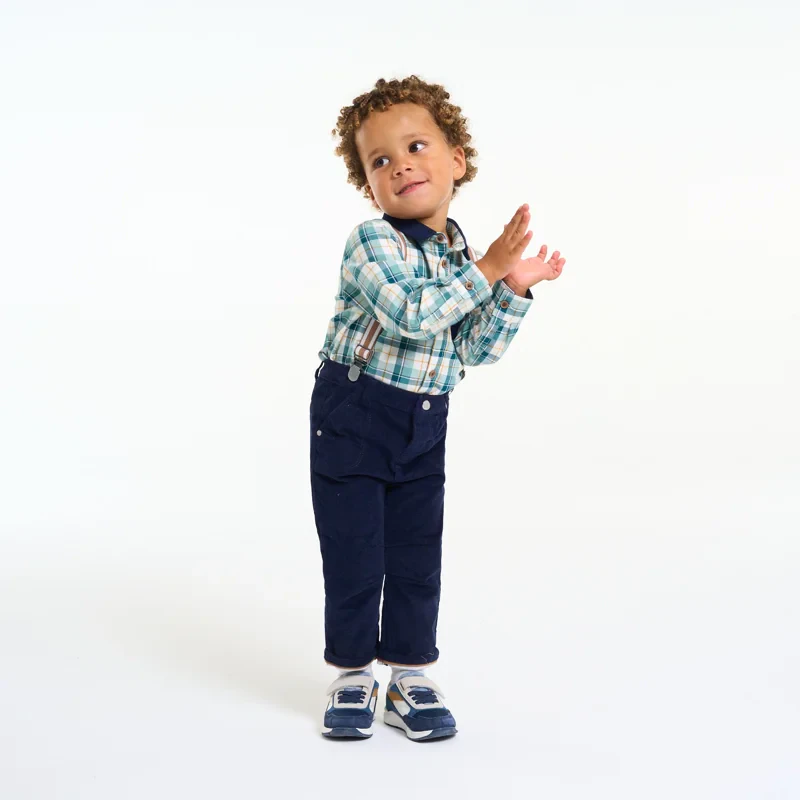 Pantalon velours côtelé à bretelles bleu bébé garçon Bleu