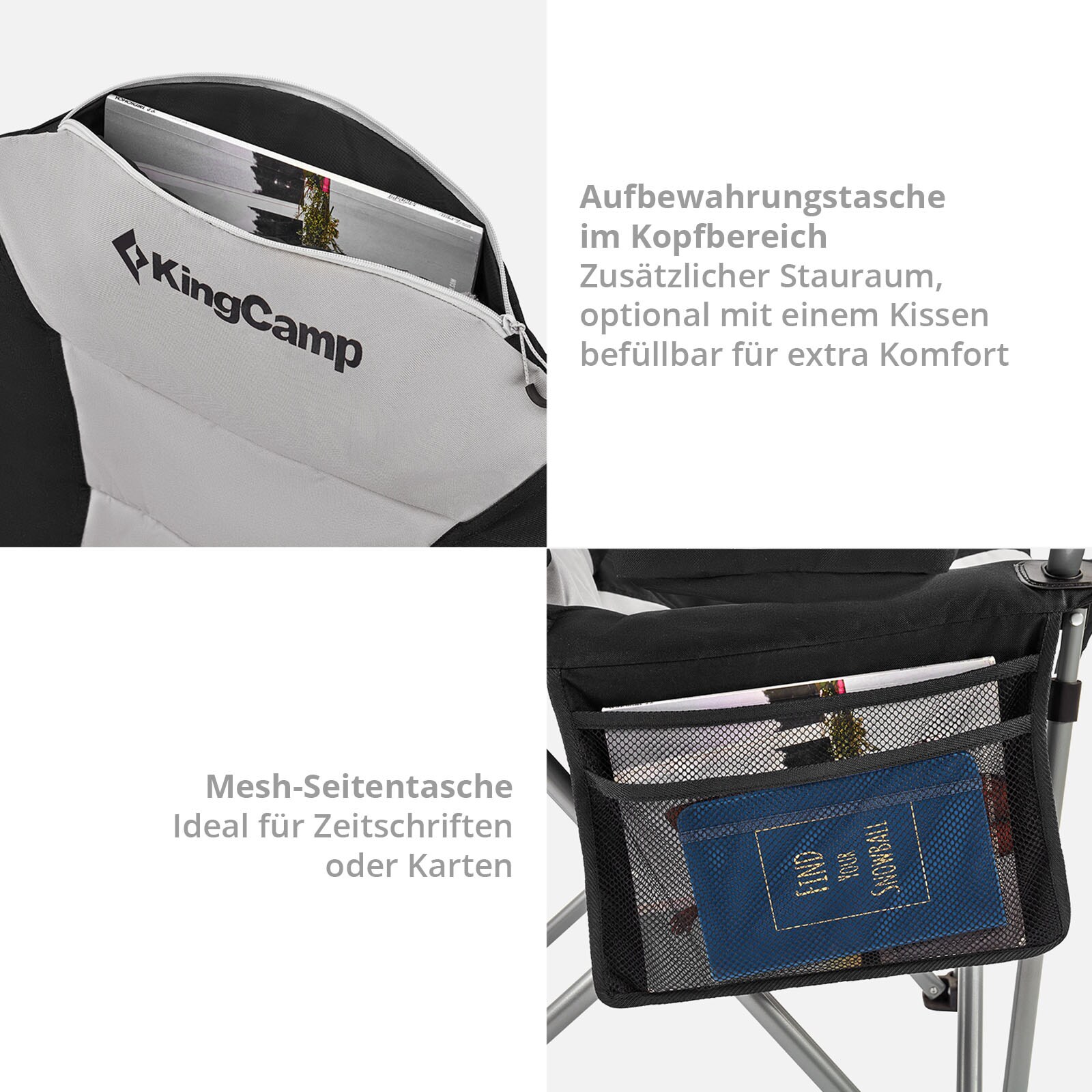 KINGCAMP Camping Falt Stuhl Klapp Sessel Garten Angel Outdoor Kühltasche 160 kg Farbe: Black/Light Grey