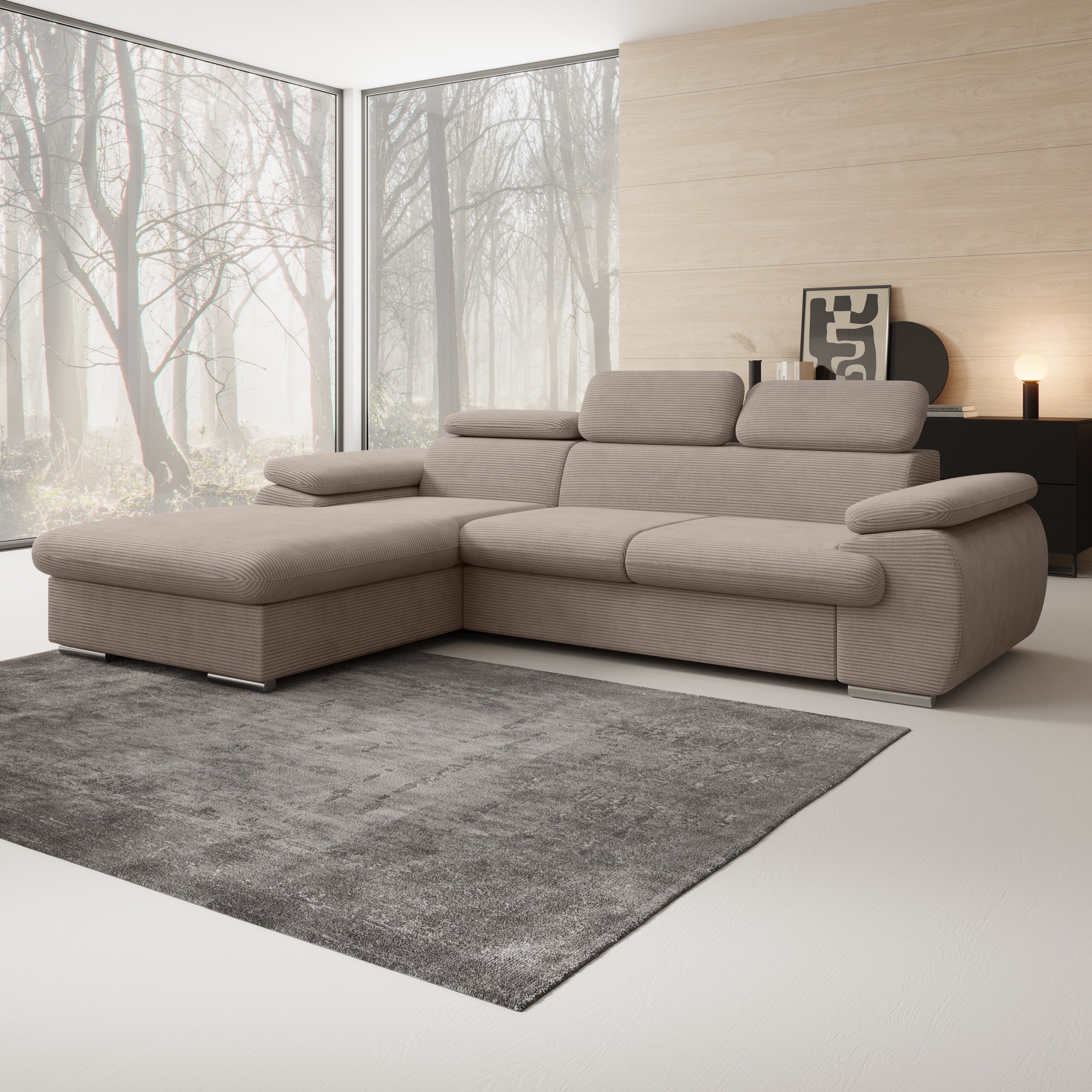 Cordoba - Hoekbank 3-zits met chaise longue - Ribstof bruin - Links