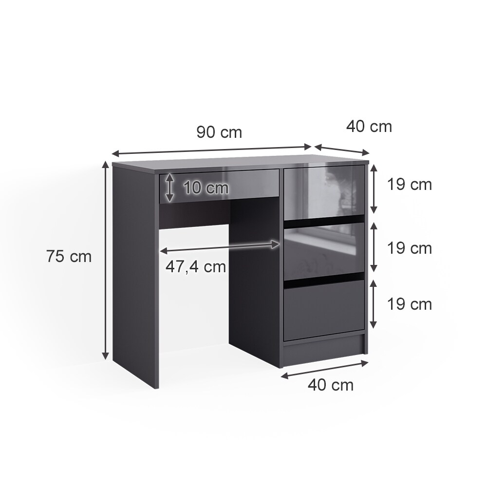 Vicco Schminktisch Sherry Anthrazit Hochglanz 90 x 75 cm Frisiertisch Schubladen