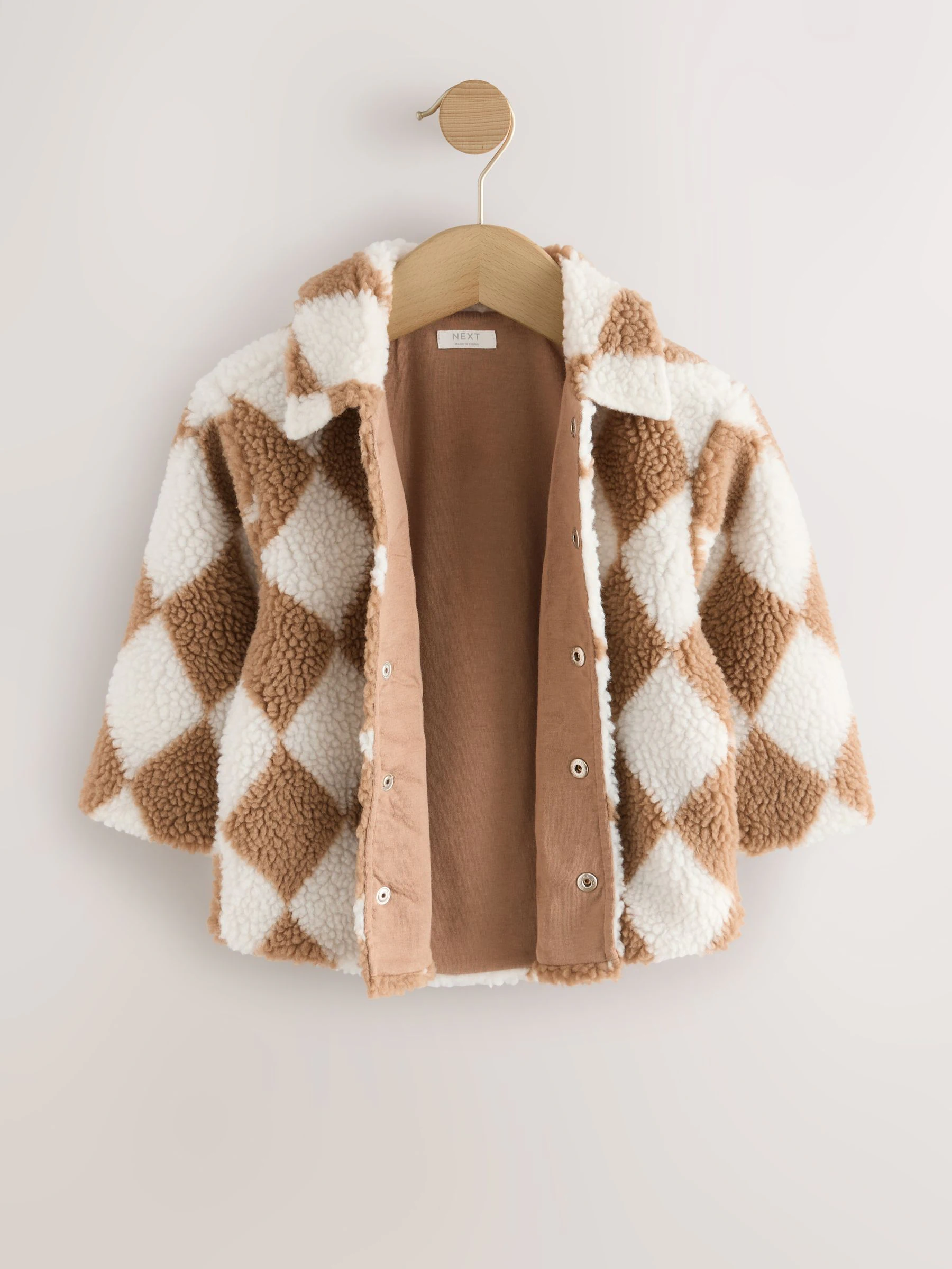 Naturel/bruin Harlequin - Fleece shacket van borg (3 mnd - 7 jr)