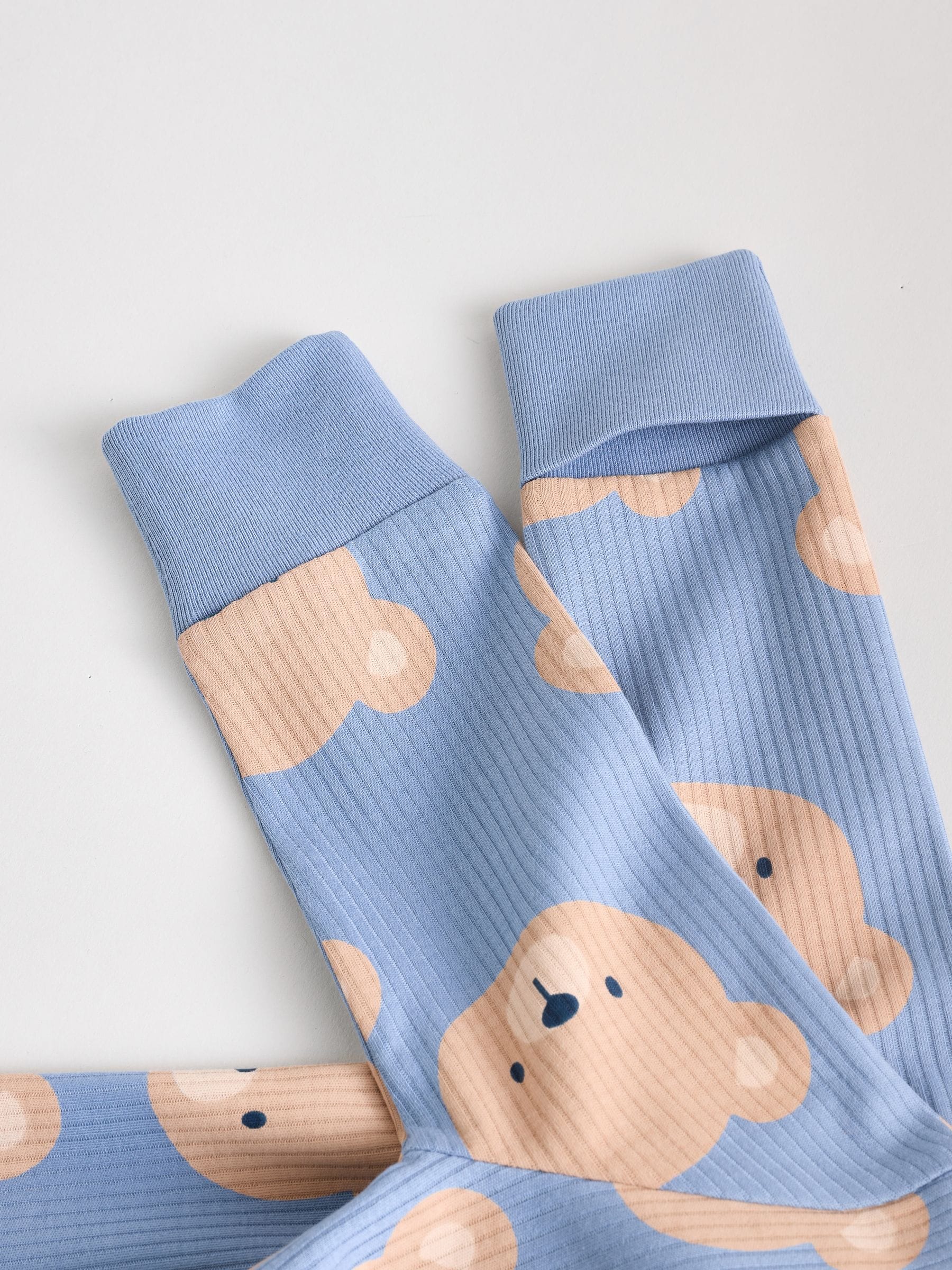 Bruin/donkerblauw - Set van 3 baby pyjama's zonder voetjes met tweewegrits van katoen (0mnd-3jr)