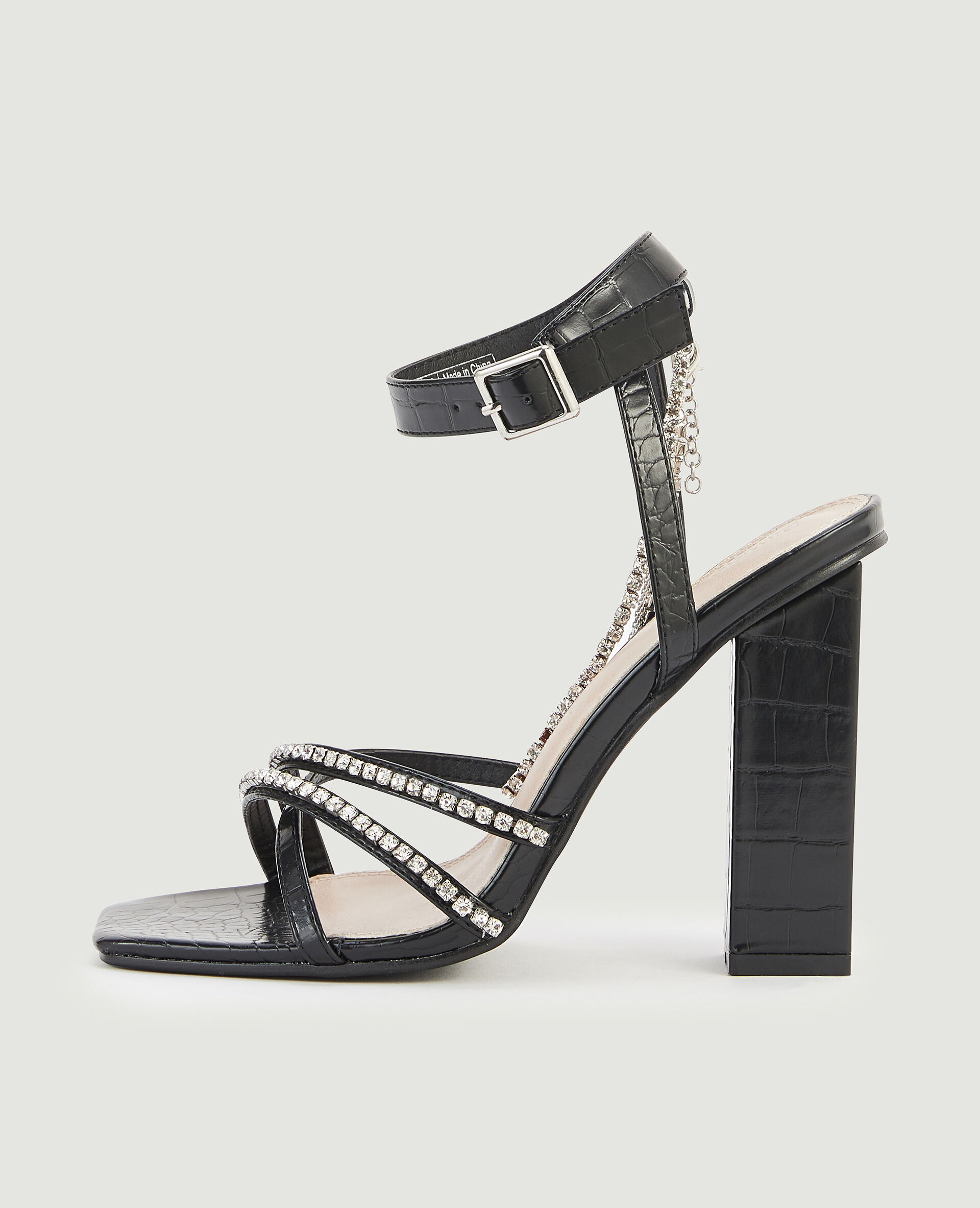 Sandales croco et strass - Noir