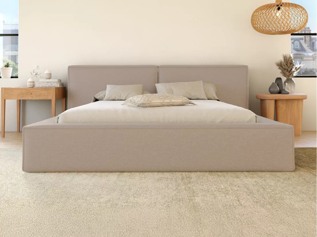 Lit coffre 180 x 200 cm - Tissu - Beige - TIMANO de Pascal Morabito