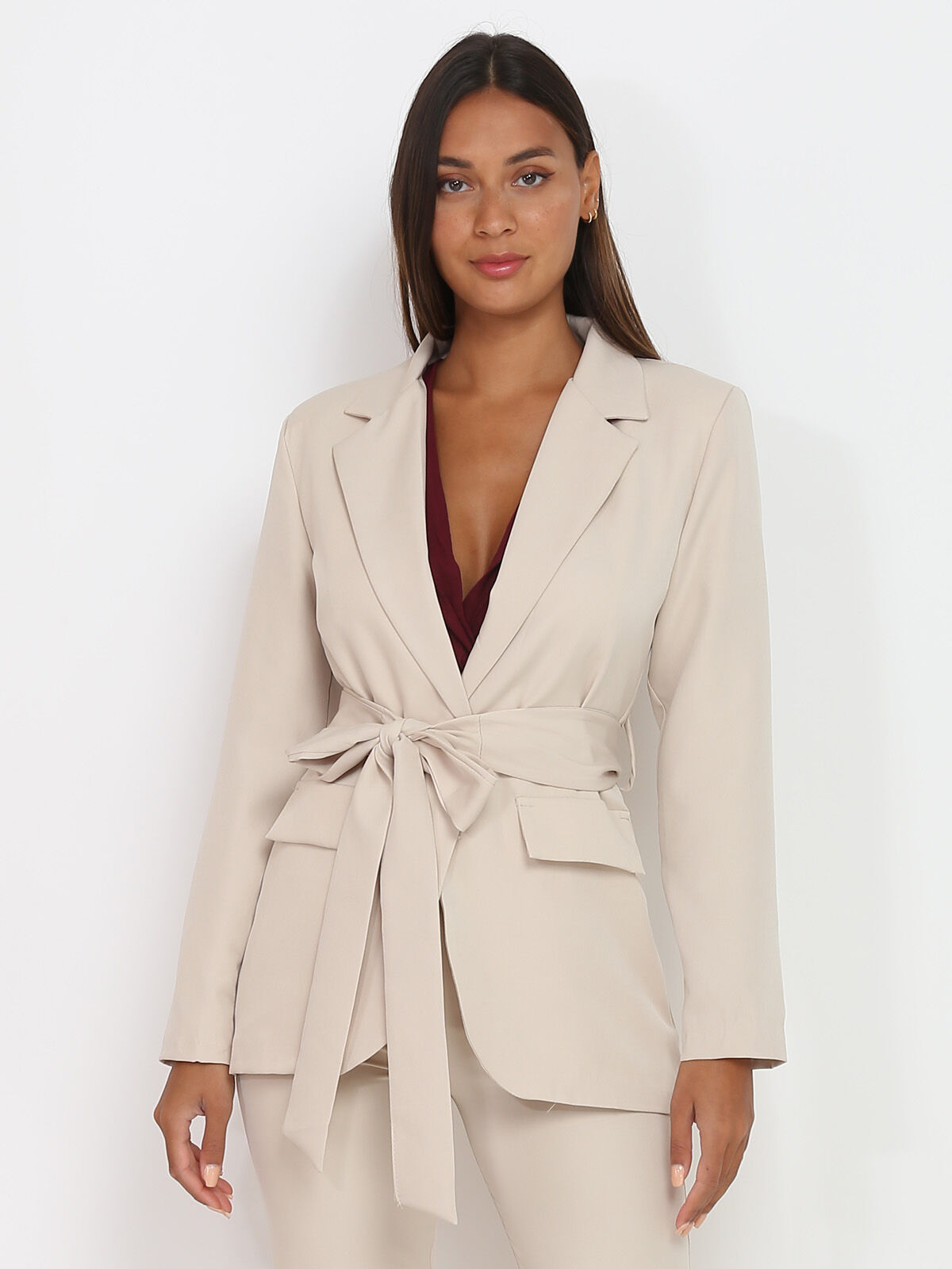 Veste blazer à nouer- Beige