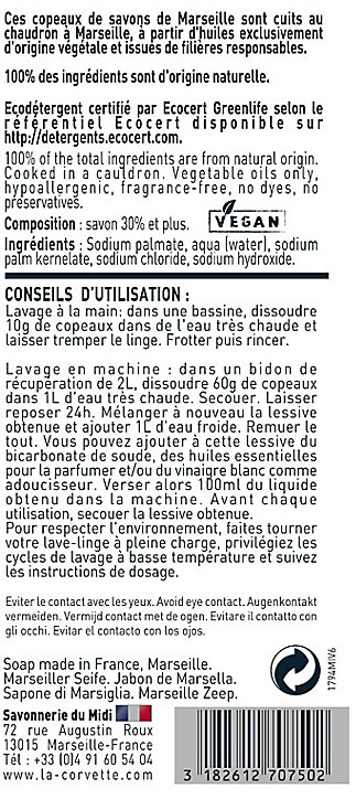 Copeaux de Savon de Marseille La Corvette Savonnerie du midi extra pur 750g
