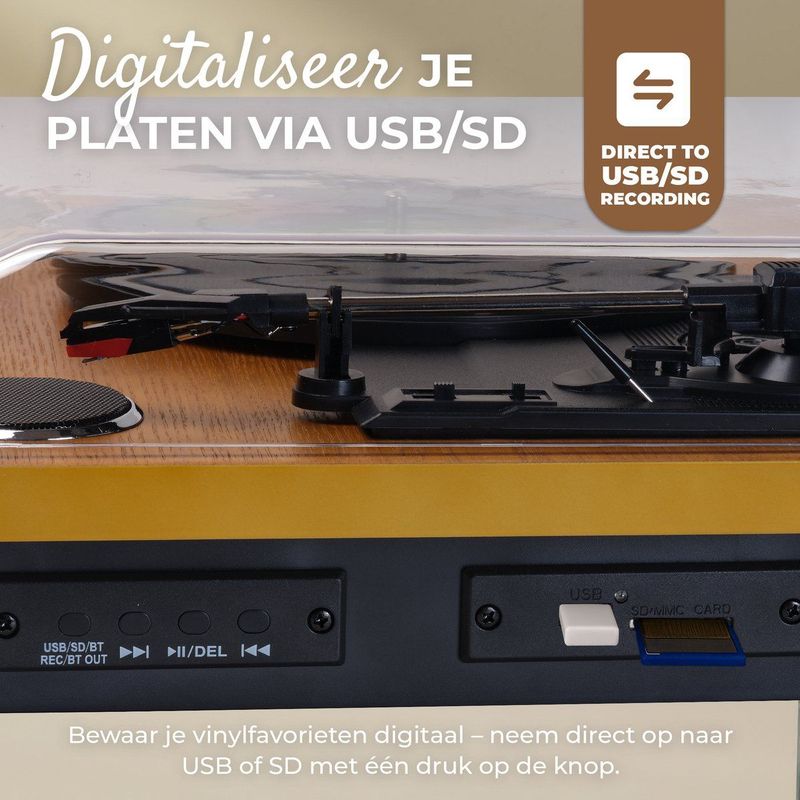 Denver Platenspeler Dual Bluetooth - Ingebouwde Speakers - USB - Retro - Hout - VPL230LW
