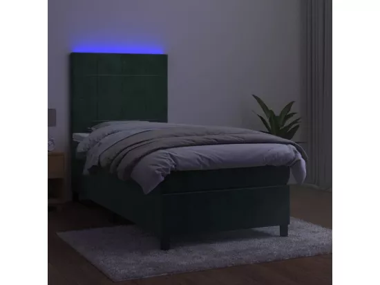 Sommier tapissier et matelas et LED Vert foncé 90x200cm Velours