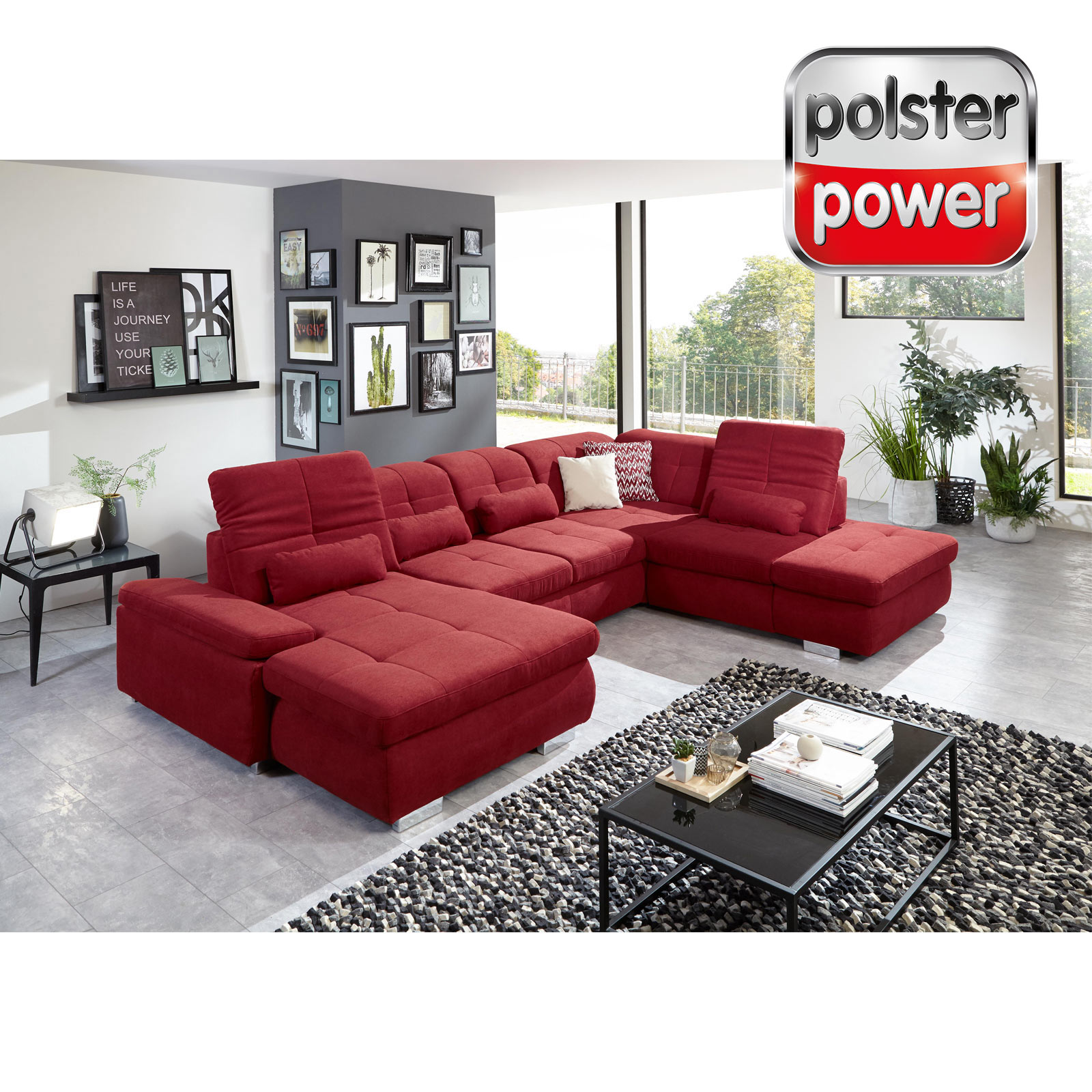 polsterpower Wohnlandschaft - rot - Microchenille - Basismodell -Canapé links