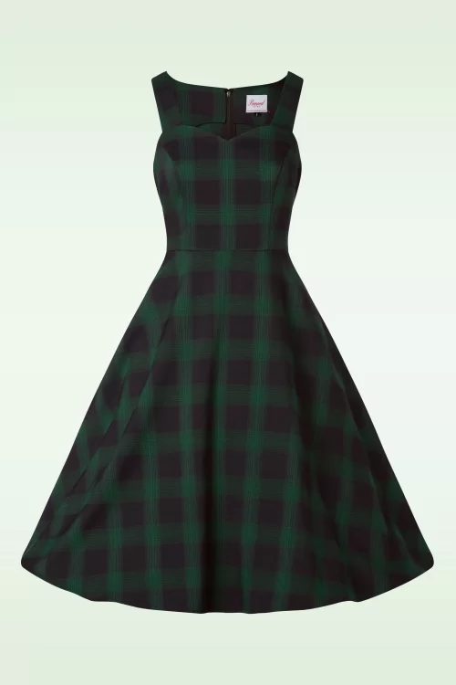 Banned Retro Sweet Check fit en flare swingjurk in groen