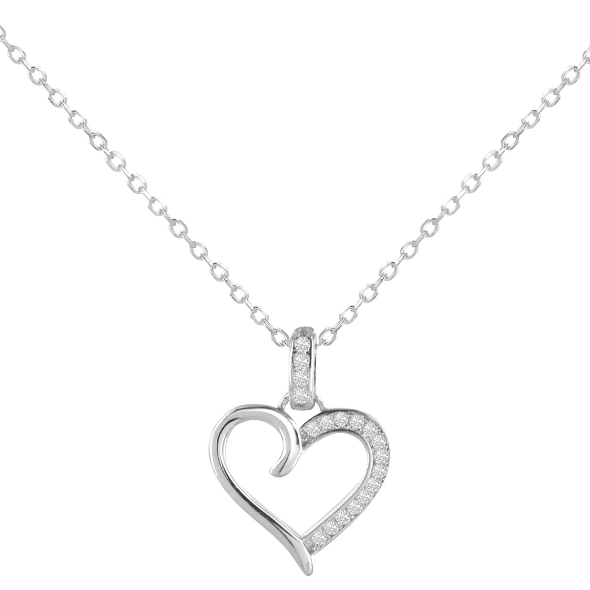Collier coeur en argent 925 rhodié et oxyde de zirconium