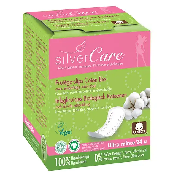 Protetores diários individuais de algodão orgânico Silver Care, 24 unidades.